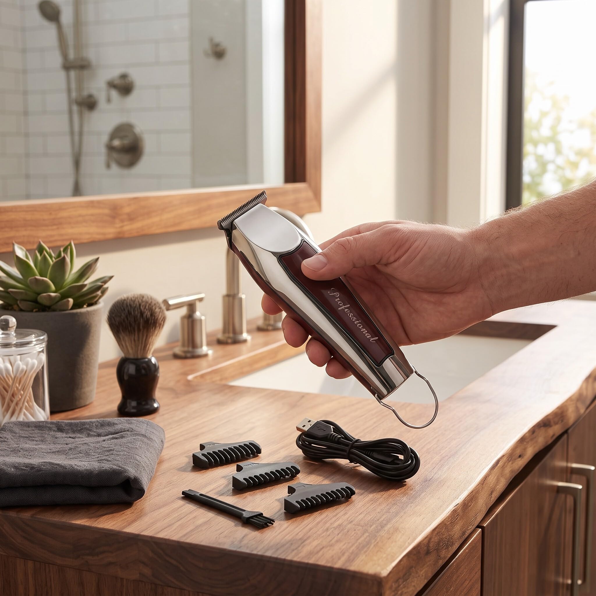Haarschneidemaschine Profi, Herren Haarschneider Haartrimmer mit 3 Aufsteckkämme Präzisionstrimmer Langhaarschneider Herren Konturen Trimmer Rasierer Ehemann Vater