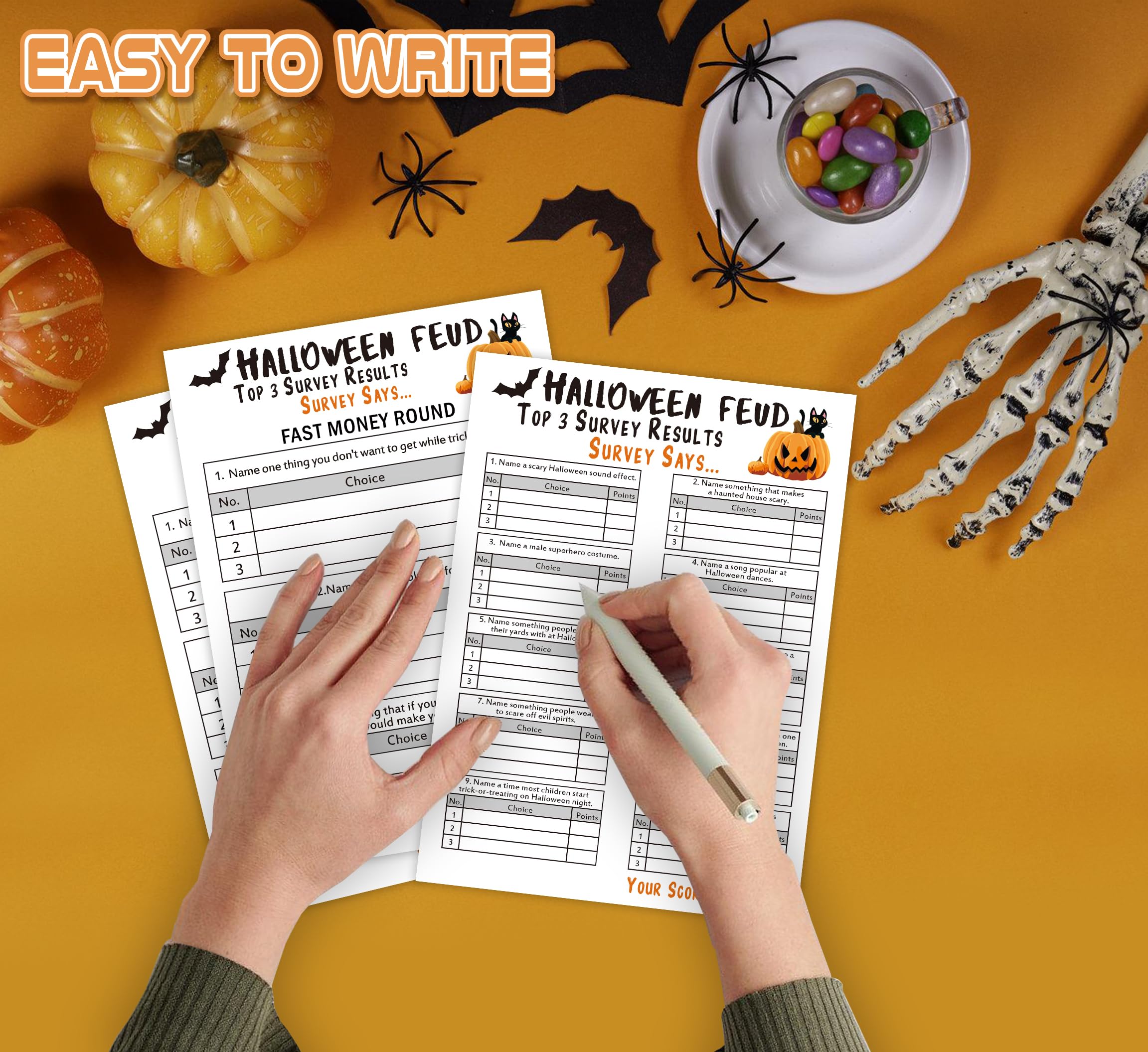 Halloween Friendly Feud Party Game - Family Quiz Card Game With 12 Question & 3 Final Round Cards - View #5