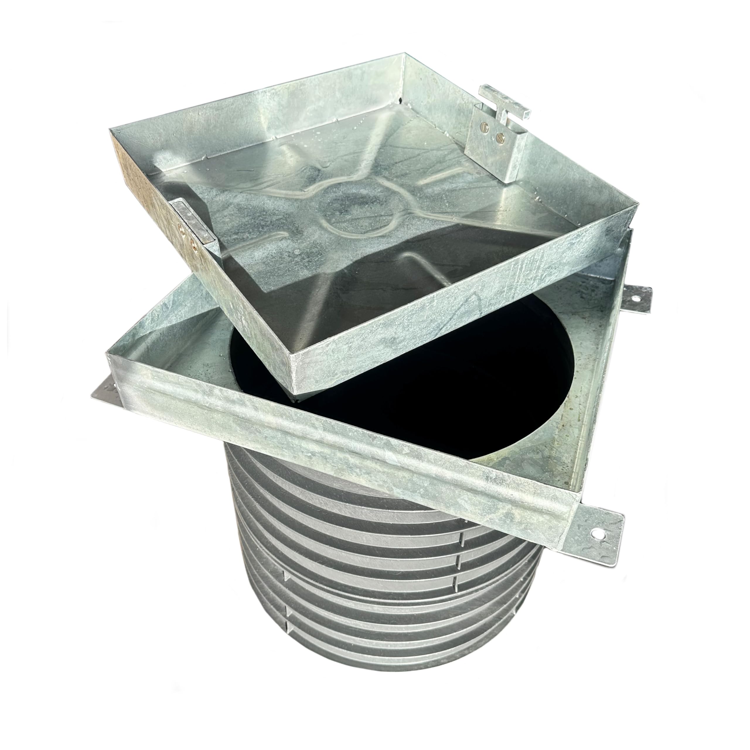 Galvanised Steel Recessed Square to 470mm Round Chamber Base Manhole Cover & Frame 450mm x 450mm x 80mm Overall Size 505mm x 505mm x 90mm 10 Tonne Weight Loading