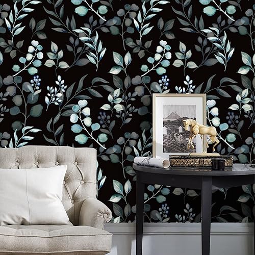Miniatura 9 de weiseni Papel tapiz floral negro para despegar y pegar, apto para inquilinos, autoadhesivo, temporal, extraíble, de 17.7 x 118 pulgadas, para