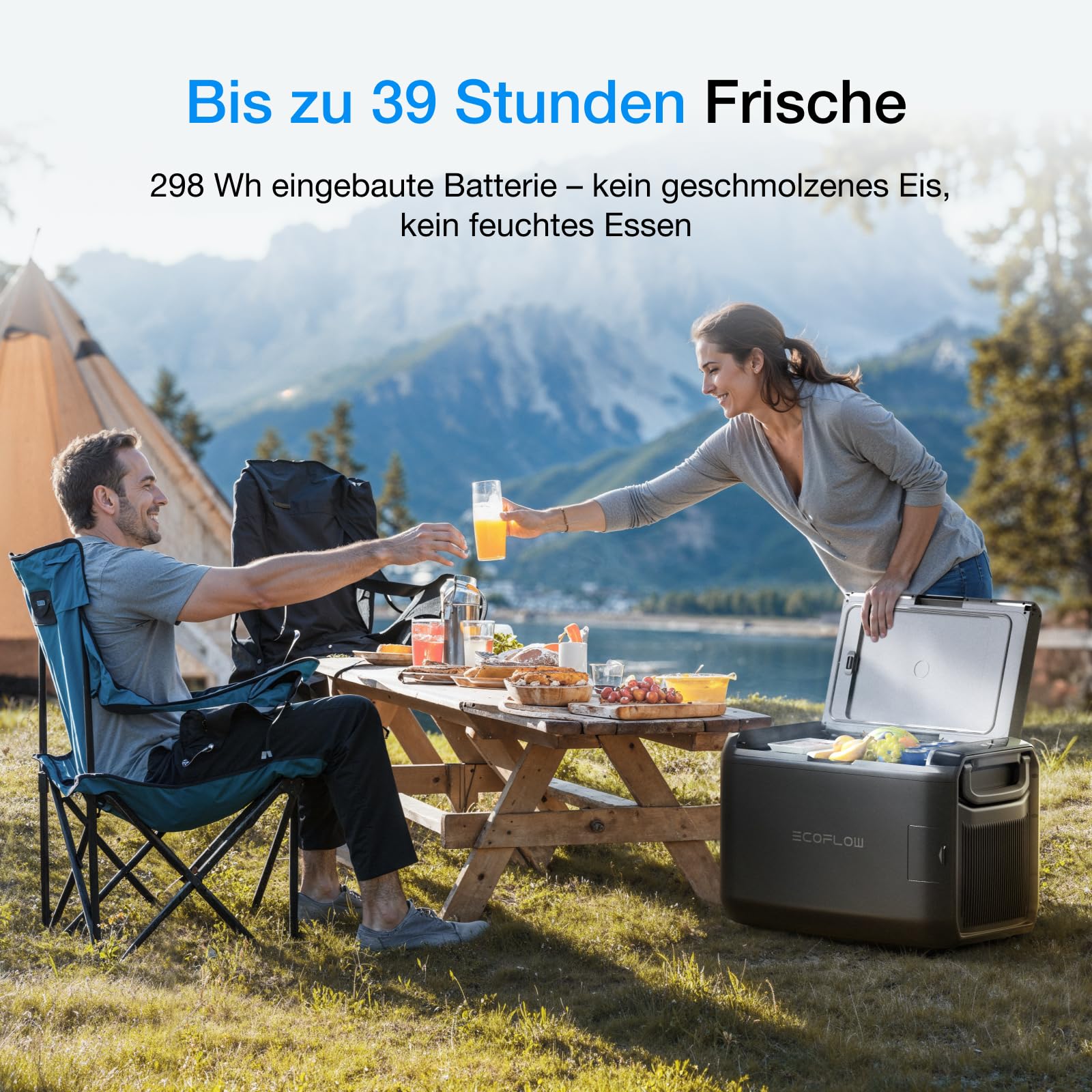 ECOFLOW GLACIER Classic Tragbare Kühlbox 45L mit 298 Wh Zusatzakku, Zweizonen-Autokühlbox, 39 Stunden netzunabhängige Kühlung, Stromversorgung über Netz/Solar/Auto