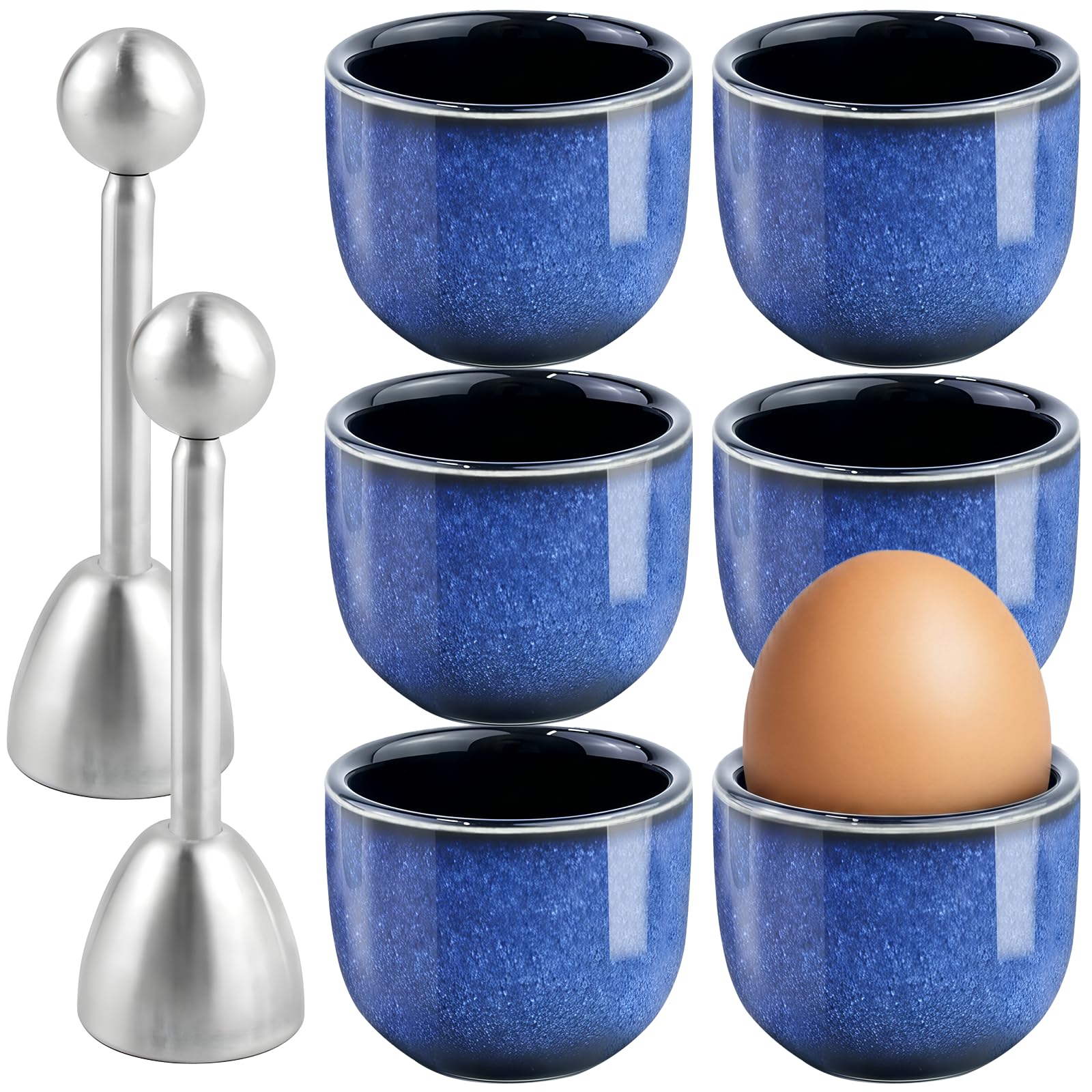 Hueveras y cucharillas para huevos BITEFU con soporte cerámico y abridor integrado