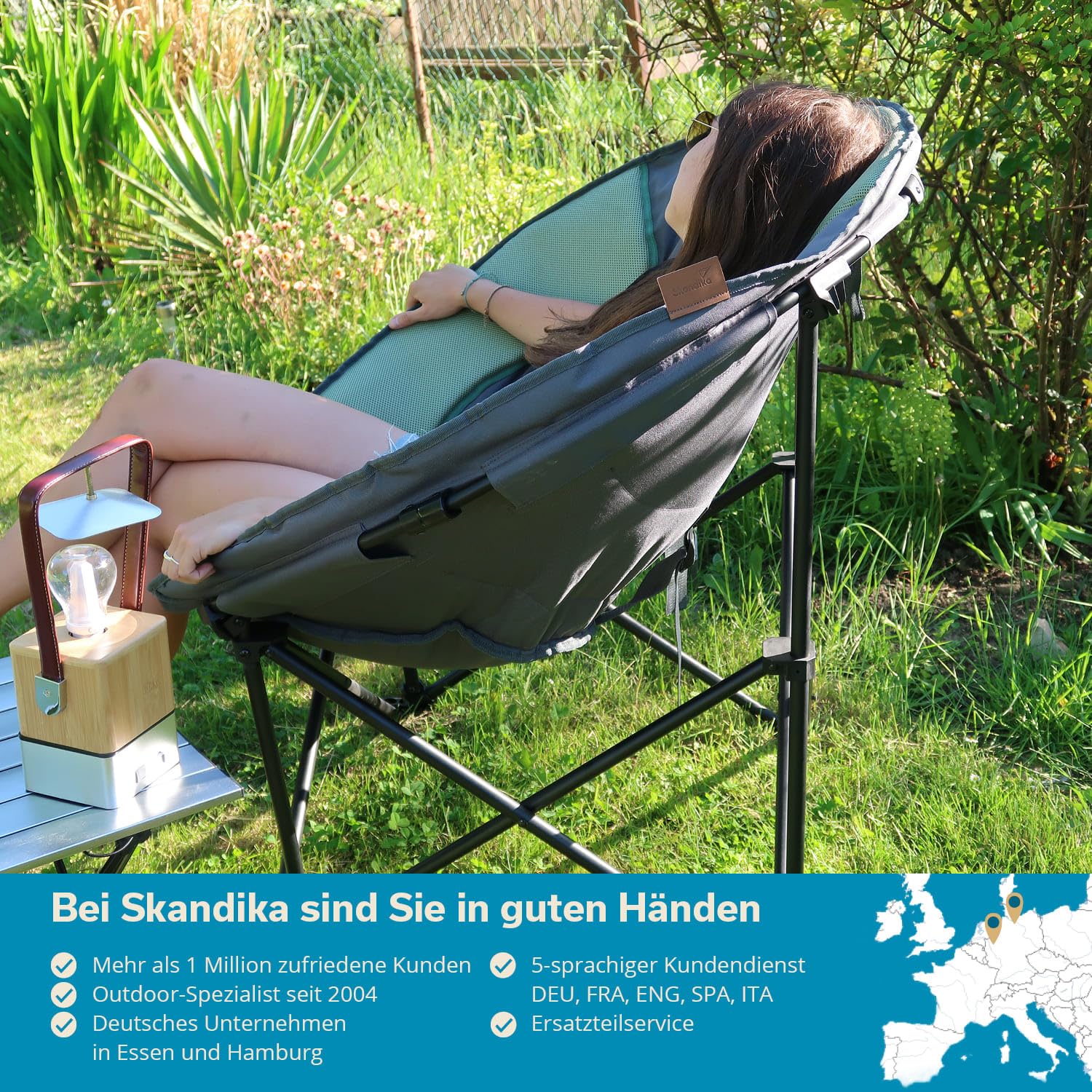Skandika Moonchair XXL | Großer, bequemer Campingstuhl, Camping Sessel rund, Mondsessel, gepolstert, klappbar, Tragegriff und Tragetasche, Anti-Rutsch-Füße, sehr robust | max. 150 kg
