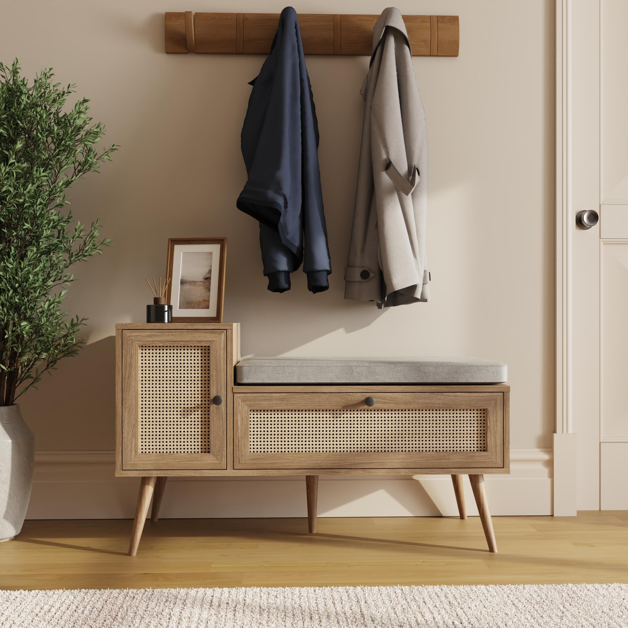 GFW - Shoe Cabinet - Oak Rattan - 2 Door
