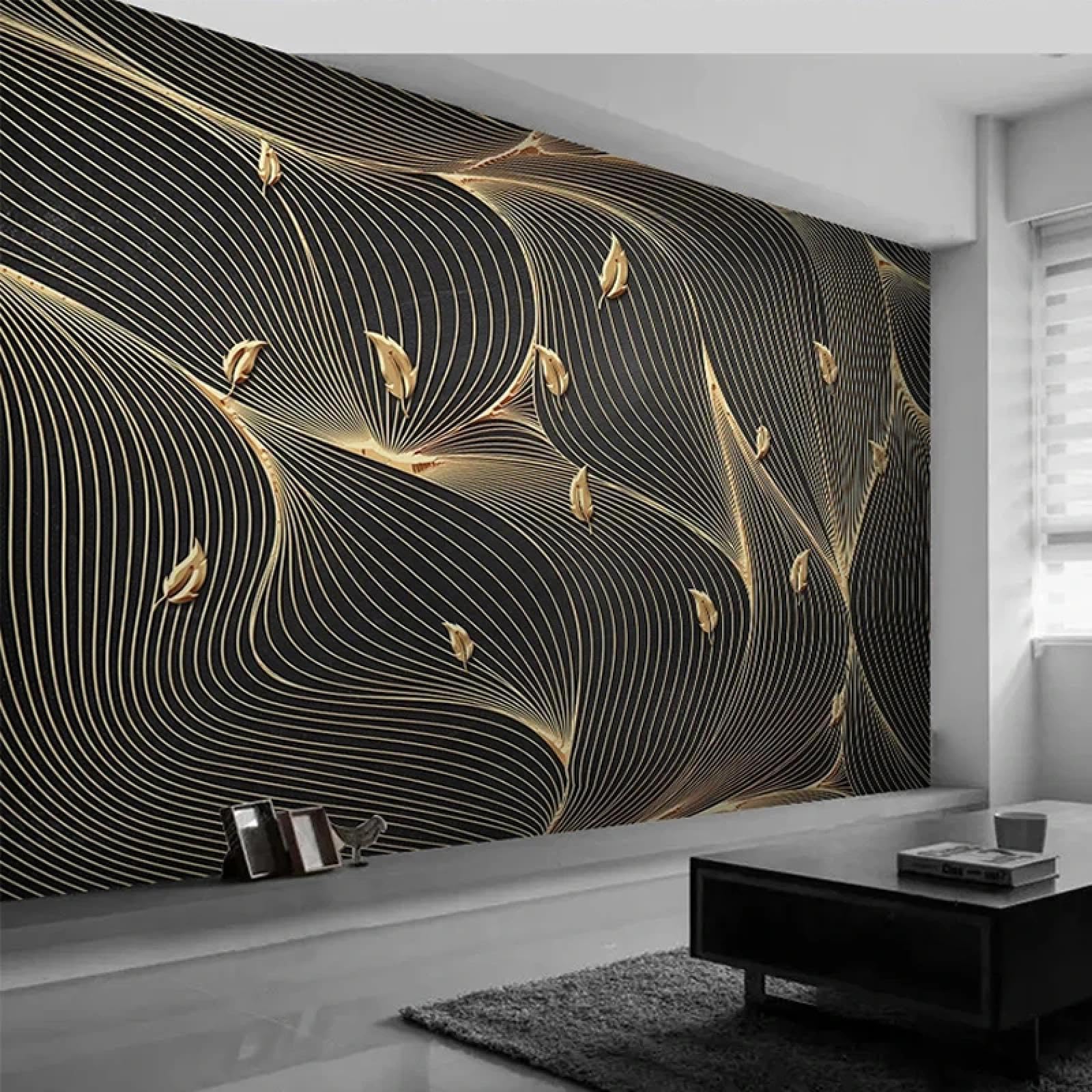 Papier peint 3D lignes abstraites pour masquer un mur de salon