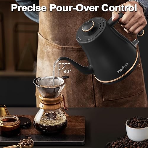 Miniatura 4 de Stariver Hervidor eléctrico de cuello de cisne, hervidor de té eléctrico de 0.8 L, tetera para verter sobre el café con tapa e parte inferior