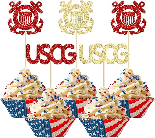 Miniatura 8 de 24 piezas de decoración para cupcakes con temática militar con purpurina para botas de campamento, decoración de cupcakes con temática azul marino,