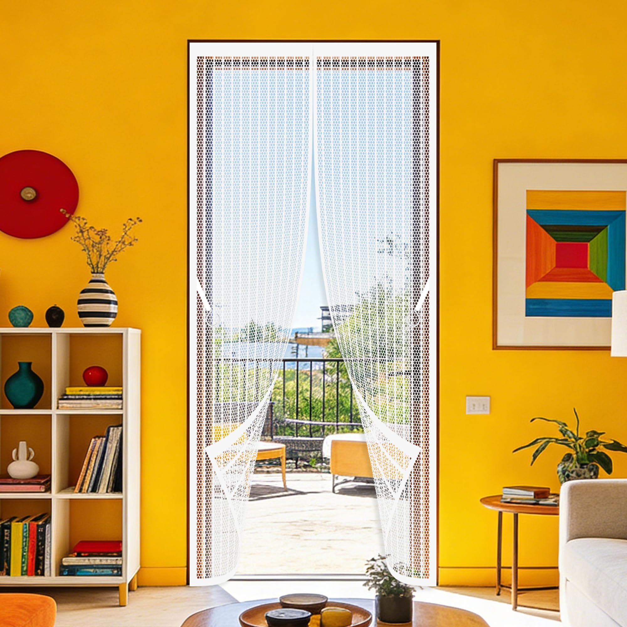 Magnetic Screen Door 86 x 225 cm Powerful Magnets that Snap Shut Automatically Flyscreen French Doors Keeping Out Flies Bug for Living Room, Bedroom, Patio, White