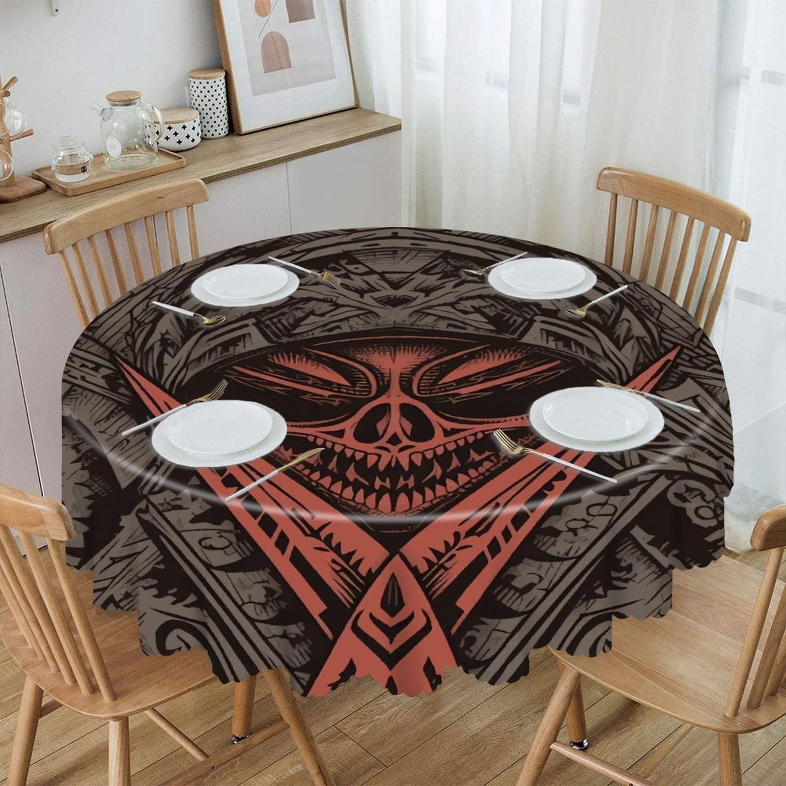 Btcowzrv Style Horror Pictures Polyester Round Tablecloth 59.84 Inch, Decorative Washable Table Cover, Table Cloth For Restaurant Picnic Indoor And Outdoor Dining