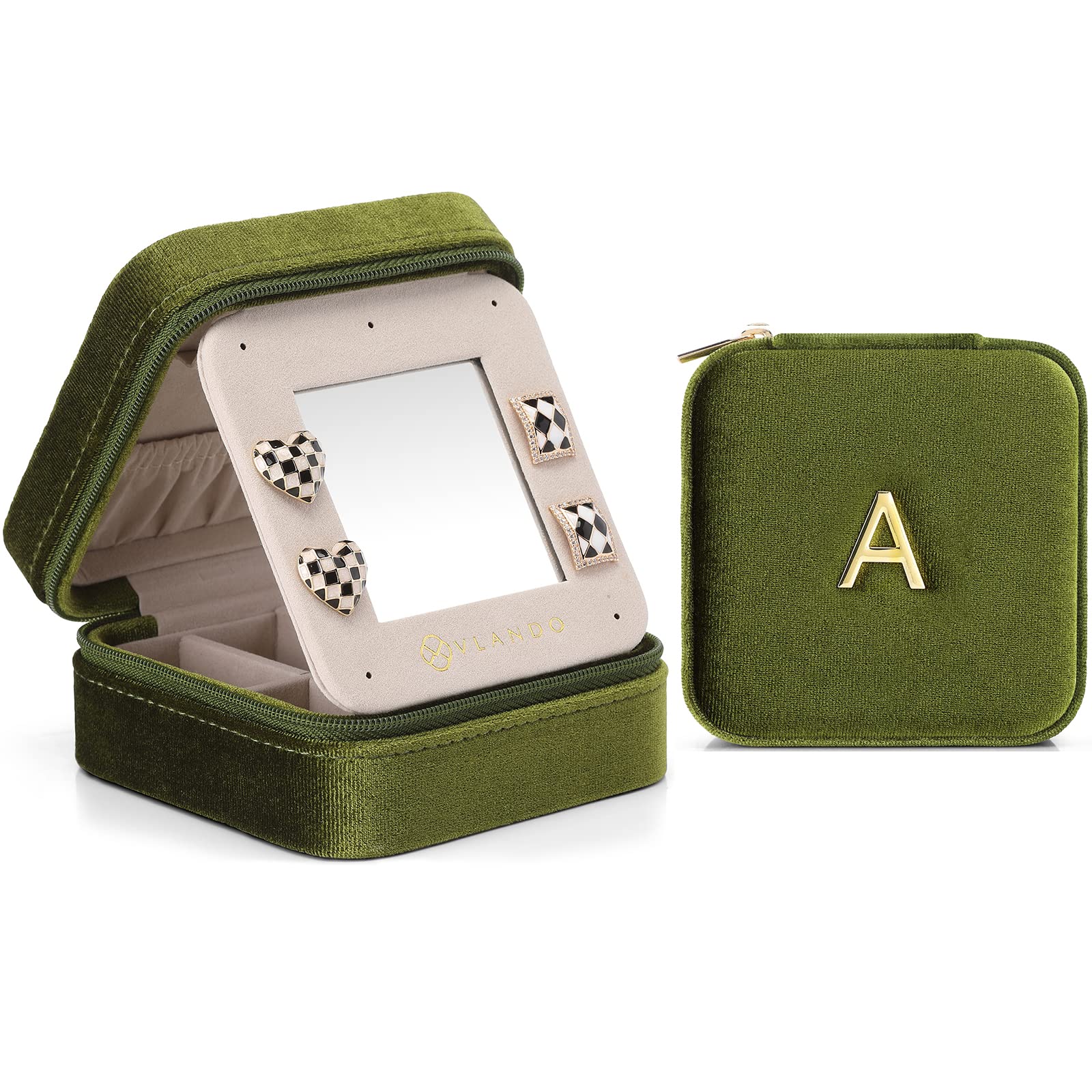 Vlando Small Travel Jewelry Box Organizer,Customized Surname Initial A