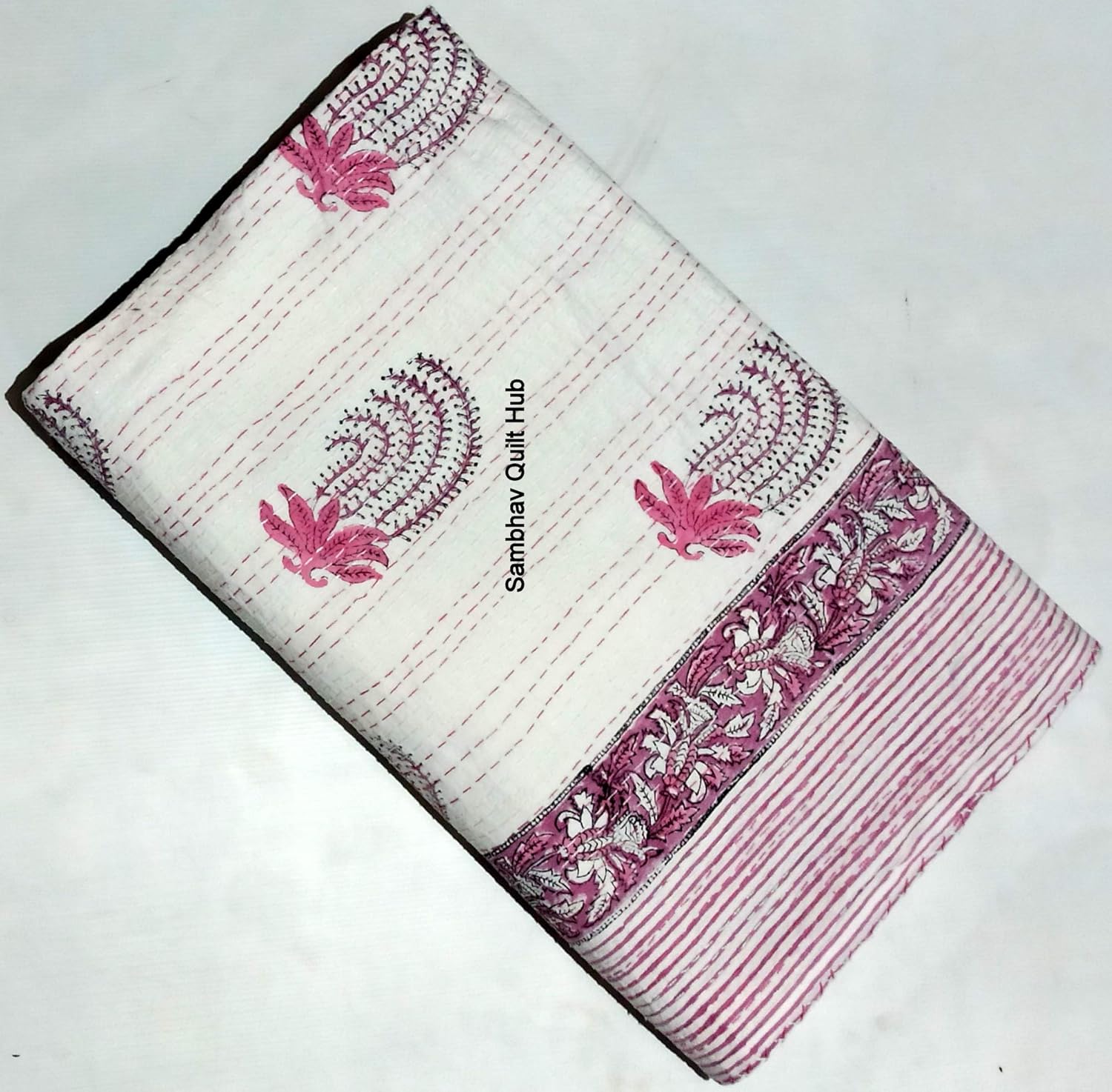 Handblock Home Decor Quilt Floral Print Handmade Quilted Kantha Bedspread Boho Bedding Queen Size/King Size Bed Cover Block Throw Kantha Quilt