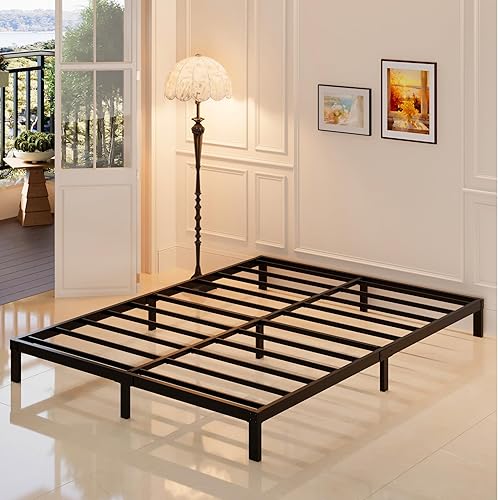 Miniatura 48 de Marco de cama Queen de 16 pulgadas, no necesita somier, plataforma de metal resistente tamaño Queen, soporte de hasta 3000 libras, fácil montaje,