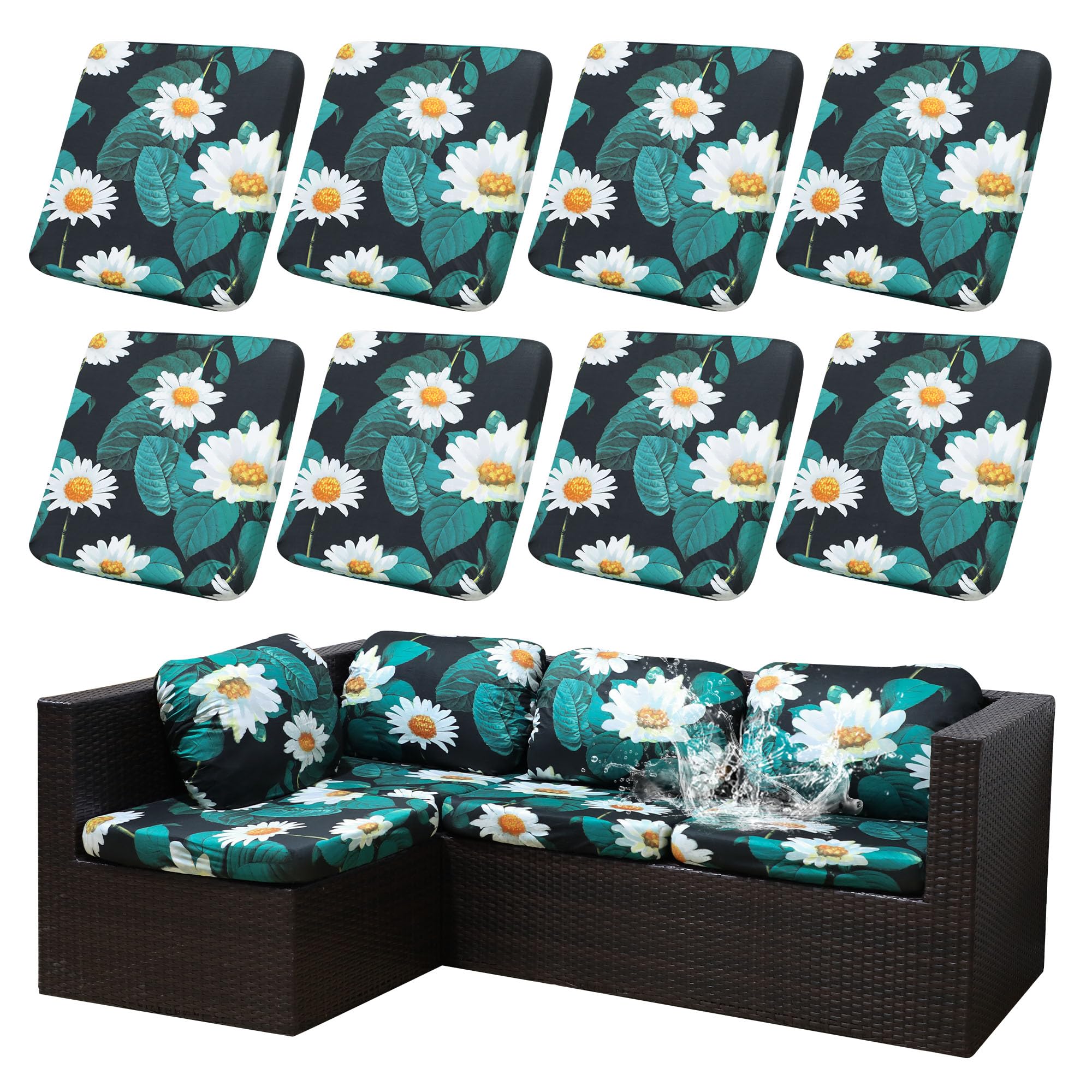 SUKAIKEQA Outdoor Cushion Covers Set,8PCS Waterproof Patio Furniture Couch Seat Slipcovers, Replacement for Sofa Sectional Chair(Cover，Only)