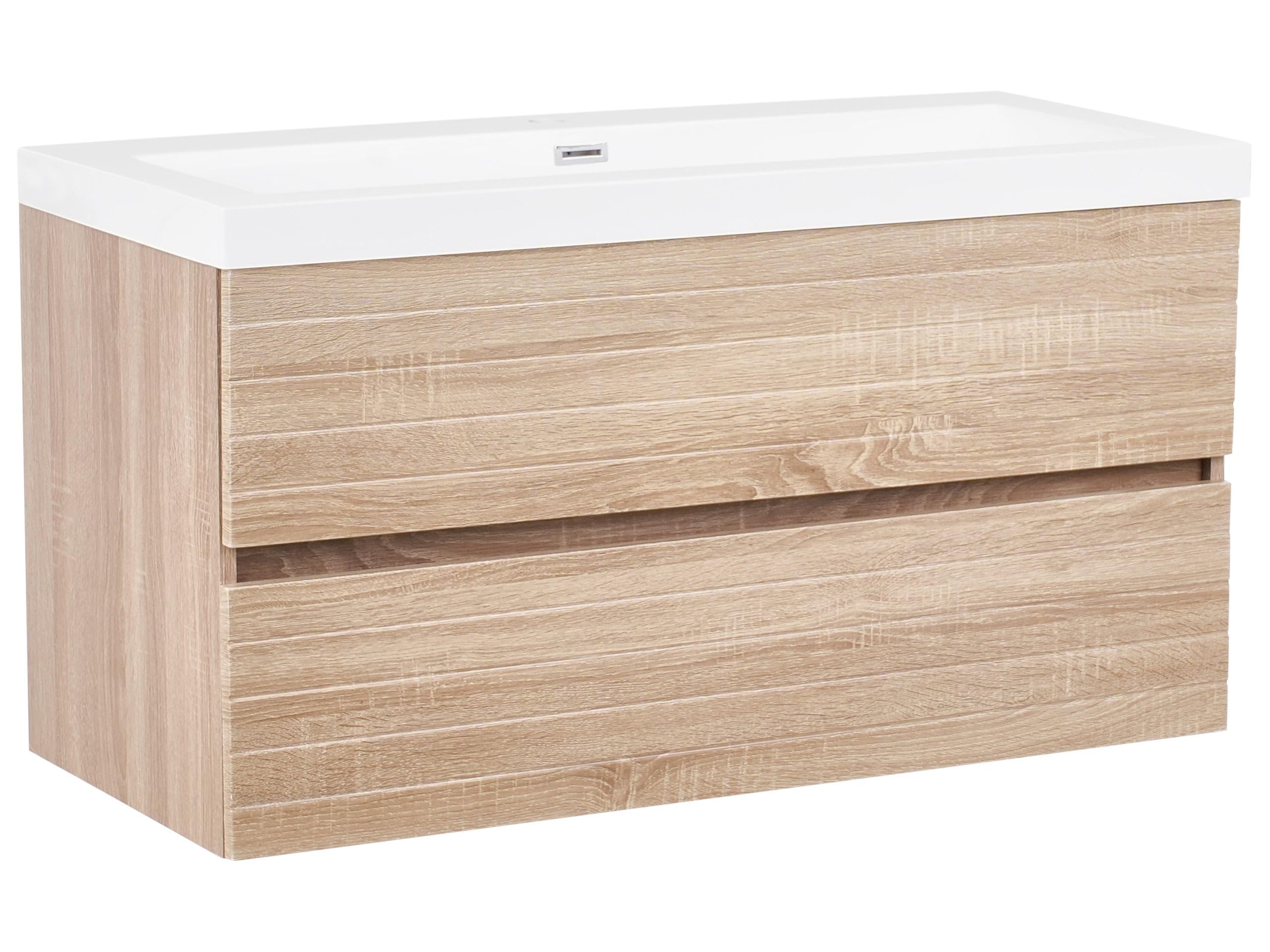 Beliani Mueble de baño suspendido con Lavabo de MDF 2 cajones 100 x 46 cm marrón Claro Urucu