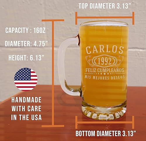 Miniatura 4 de Taza de cerveza de vidrio grabada personalizada de 16 onzas, taza de cerveza personalizada para hombres, regalos de cumpleaños 40 para hermano, taza