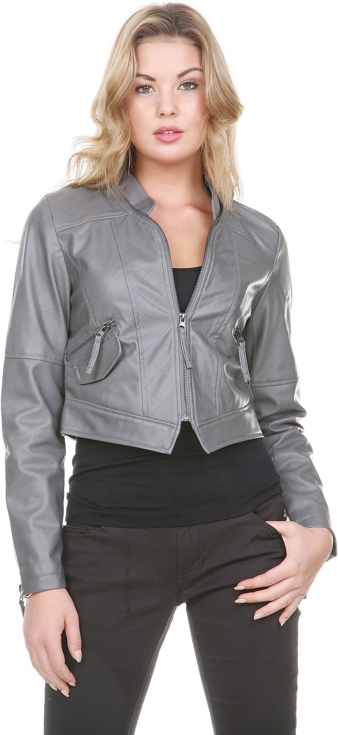 Stanzino Women's Zip-Up Faux Leather Bolero Jacket