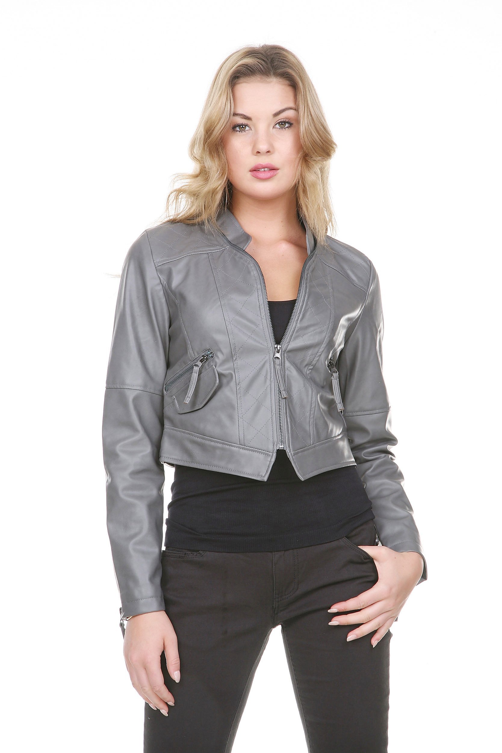 Stanzino Women's Zip-Up Faux Leather Bolero Jacket