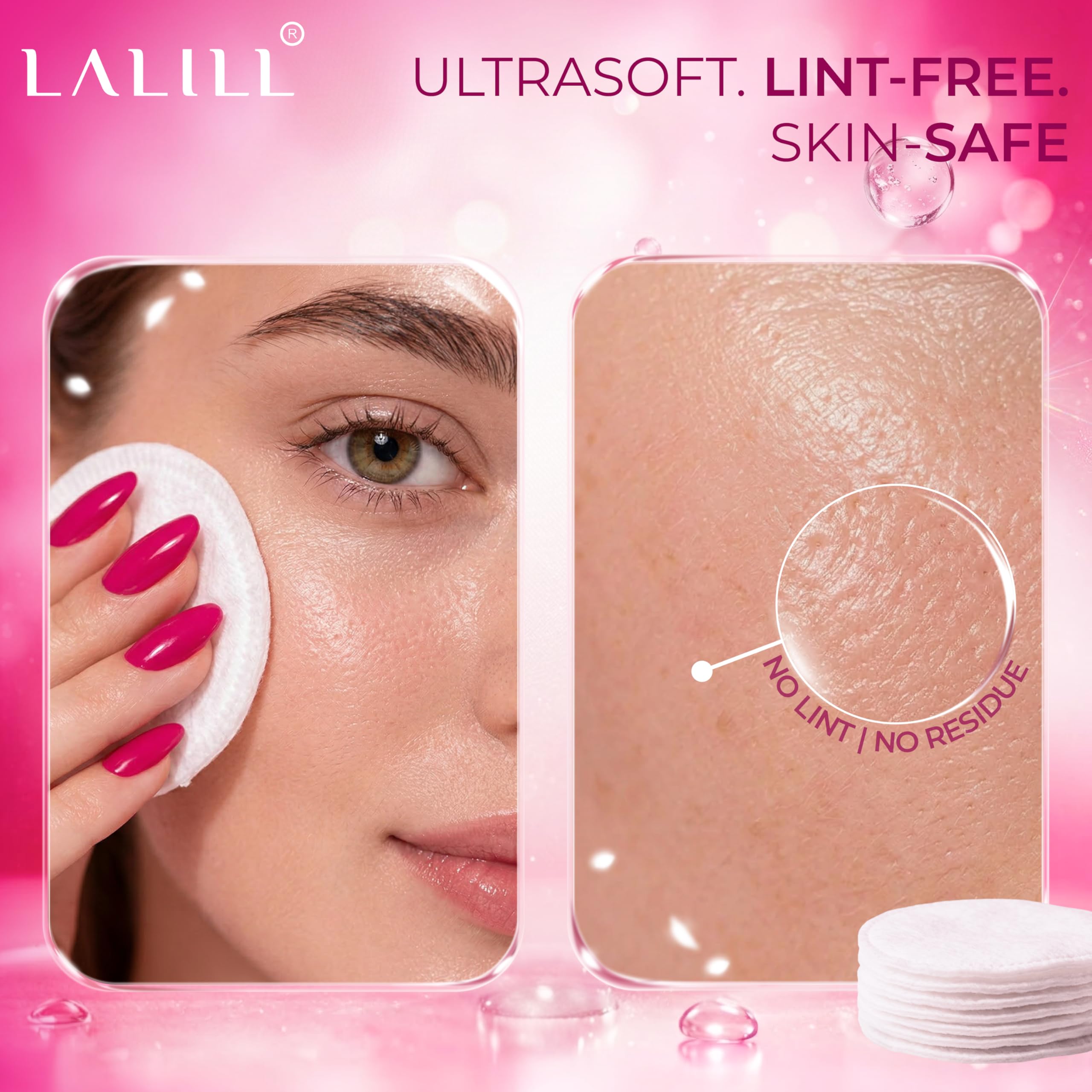 LALILL Discos Desmaquillantes de Algodón 600 uds – Almohadillas Faciales Suaves Sin Pelusa para Pieles Sensibles, Rostro y Ojos, Limpieza Facial, Uso Profesional - 100% Algodon