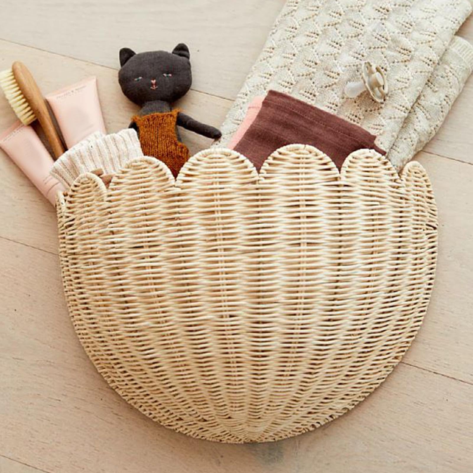 Organizer Rattan Intrecciato A Mano Smerlato, Arredamento, , Contenitore | Cesto Da Parete Organizer Decorativo Sospeso Per Soggiorno, Studio, Cameretta, Camera Da , Bagno, Ingresso, Lavanderia