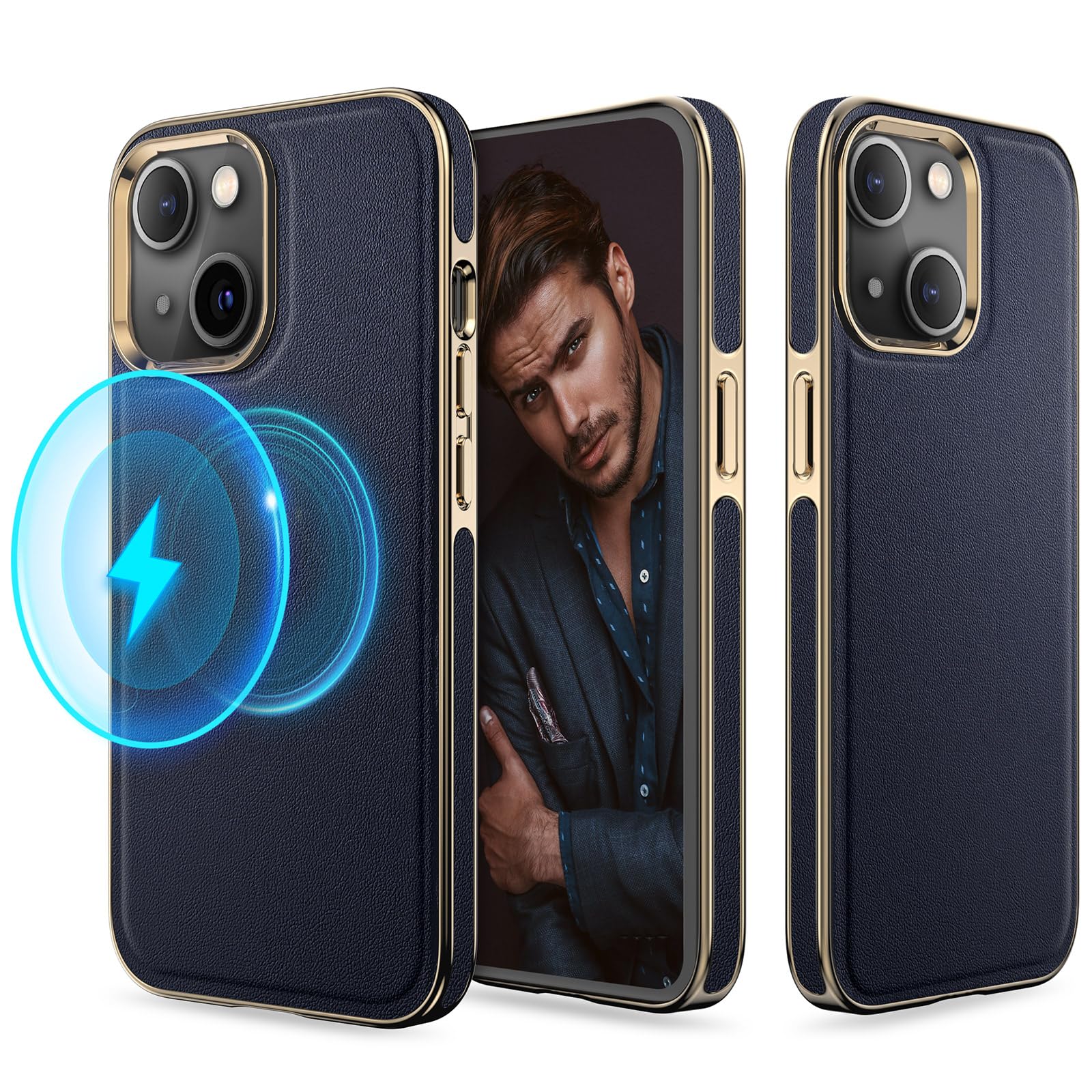 Photo 1 of LOHASIC Magnetic Designed for iPhone 14 Plus Case, Premium Leather Upgraded [Compatible with Mag-Safe] Non Slip Soft Grip Anti-Scratch Men Cases for iPhone 14 Plus 6.7 inch - Navy Blue
