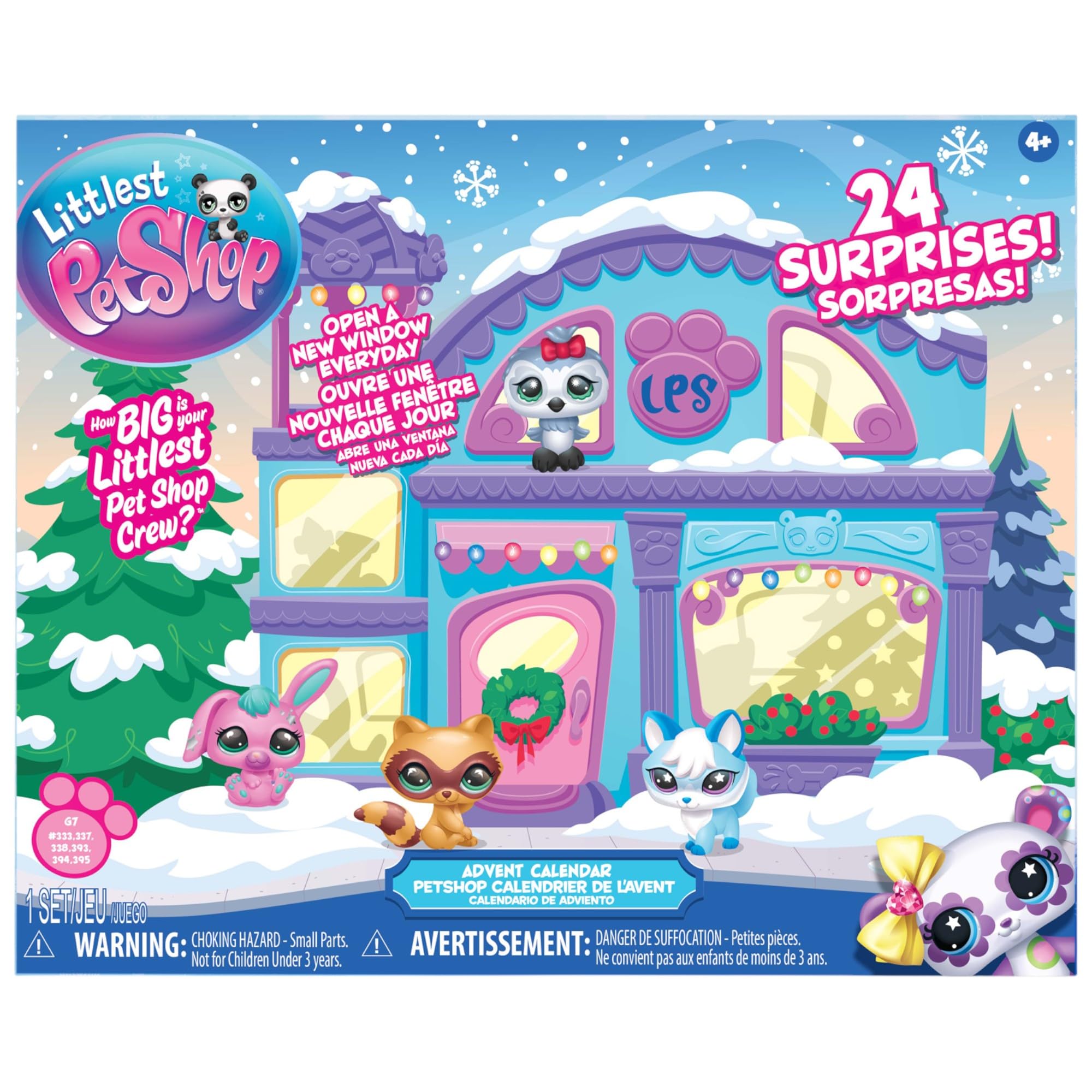 Littlest Pet Shop kalendarz adwentowy dla zwierząt domowych, 8 sklepów dla zwierząt domowych i 16 akcesoriów, kalendarz na Boże Narodzenie, mini figurki ze zwierzętami do kolekcjonowania, zabawki dla