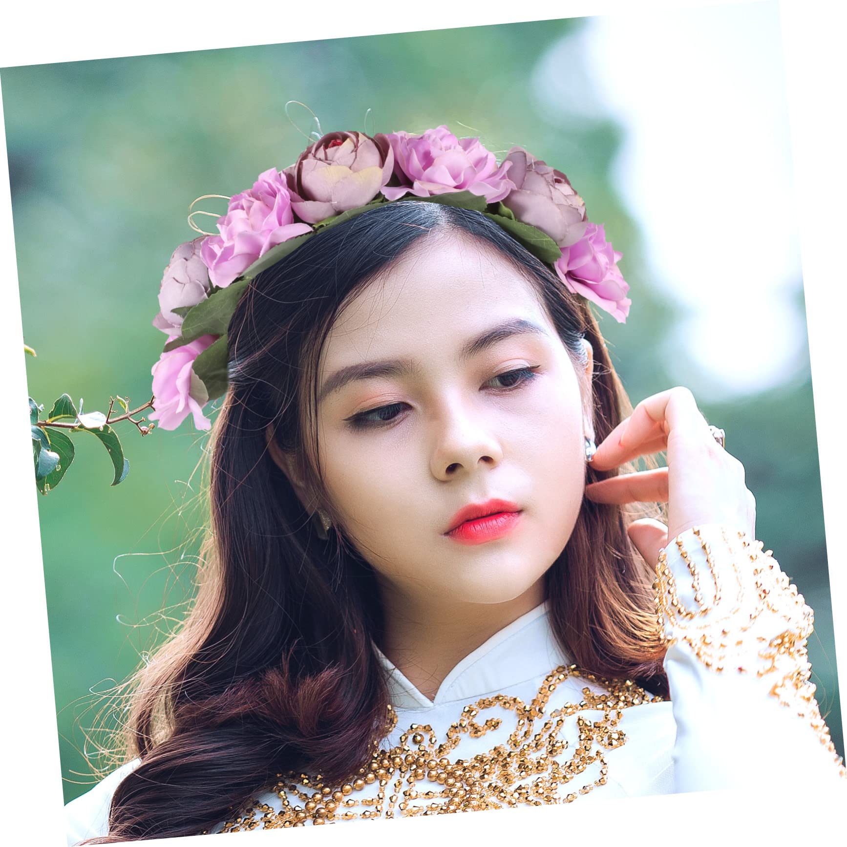 ABOOFAN 4 Juegos De Diadema Flor Niña Tocado Novia Tocado Niña Lazos Para El Pelo Accesorios De Fiesta De Té Para Mujeres De Flores Para Niñas Guirnalda Pulsera Diadema De