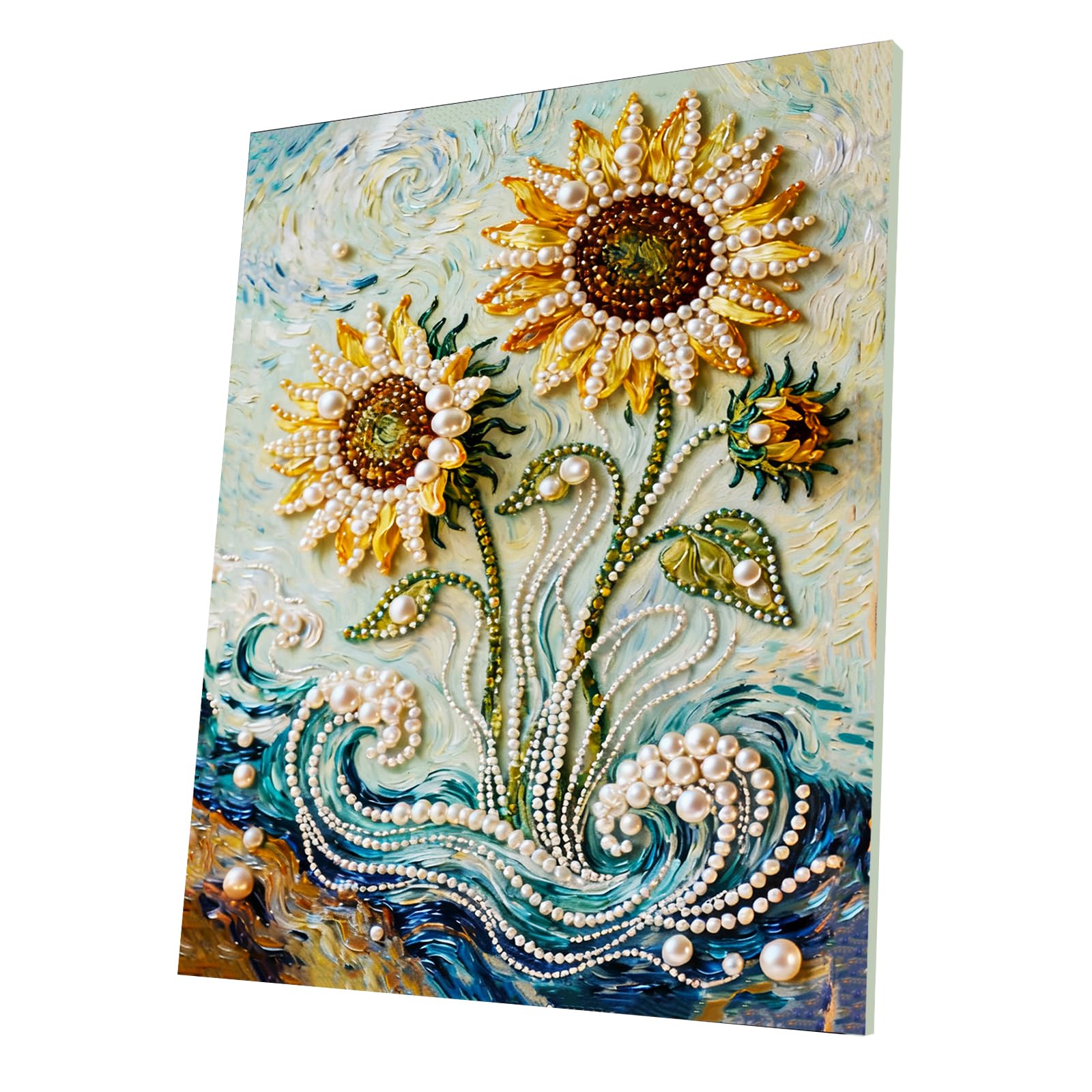 Pearl Painting Kit for Adults, Pearl Art - 3D DIY Diamond Art with Wooden Frame, Sparkling Gemstone Craft for Home Wall Decor, Beginner-Friendly Gift for Women(Sunflower)(40 * 50cm)