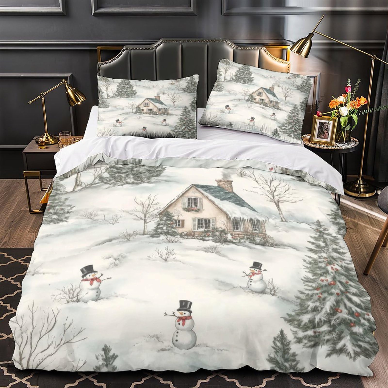 Housse de couette 3D ultra douce parure chalet hiver 135x200