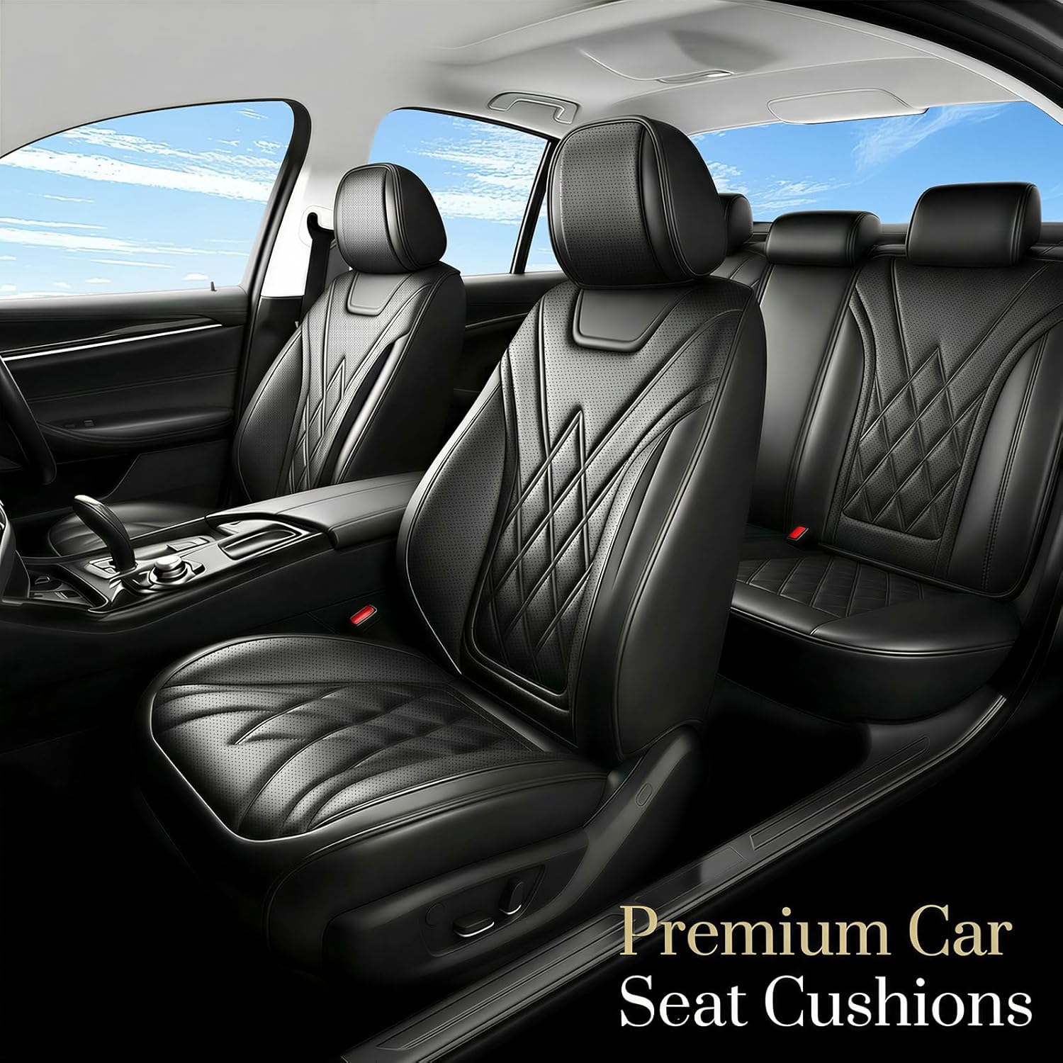 fit sonata car seat covers for hyundai sonata 2009-2026 - luxury leather, anti-slip, all-weather seat cushions, waterproof & breathable, airbag compatible, full 5-seat set (black) full set-black-05 for sonata 2009-2026