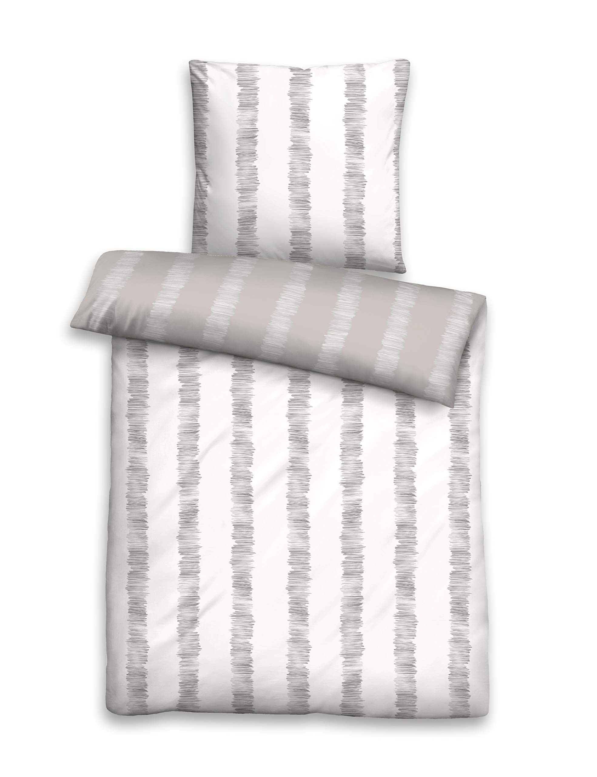 biberna Trendline 0008579 Flannelette Bed Linen Set with Pillowcase (Cotton) 1x 155 x 200 cm and 1x 80 x 80 cm Grey