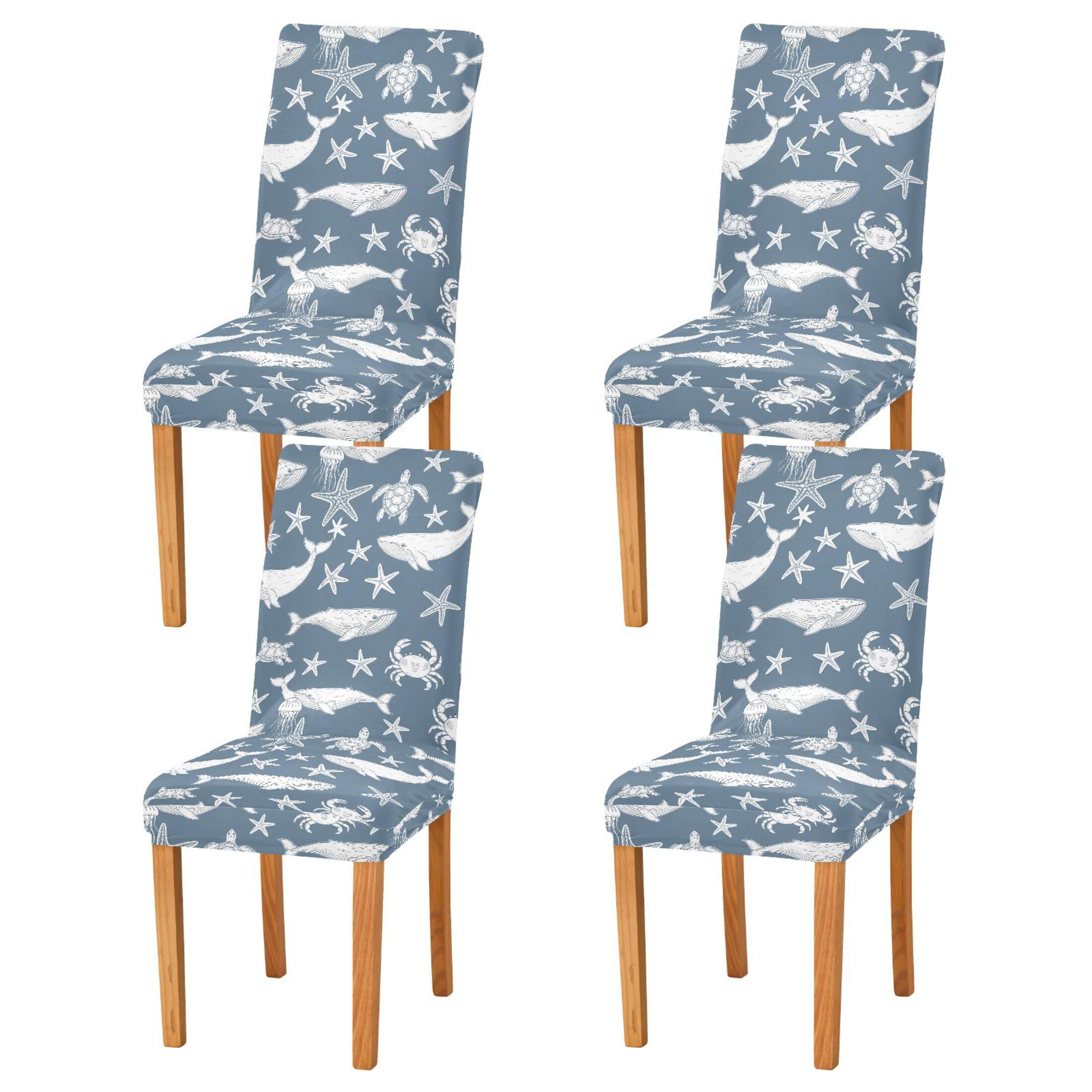 Fuauuyl Chair Cover Whale Crab Starfish Dining Room Chair Covers Set of 4 Stretch Removable Washable Kitchen Chair Protector Slipcovers for Home Party Banquet