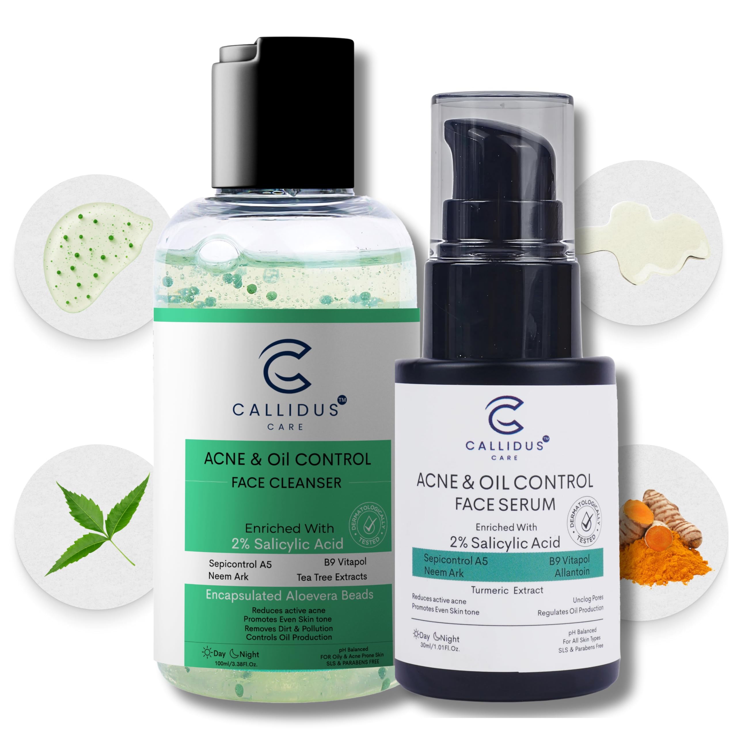Callidus Care Anti-Acne Combo | Face Cleanser 100ml + Face Serum 30ml | 2% Salicylic Acid, Sepicontrol A5, Neem Ark, B9 Vitapol, Aloe Vera Beads, Tea Tree & Turmeric | Fights Acne, Clears Blemishes, Oil Control, Unclogs Pores | pH Balanced | For Oily & Acne-Prone Skin-picture-15