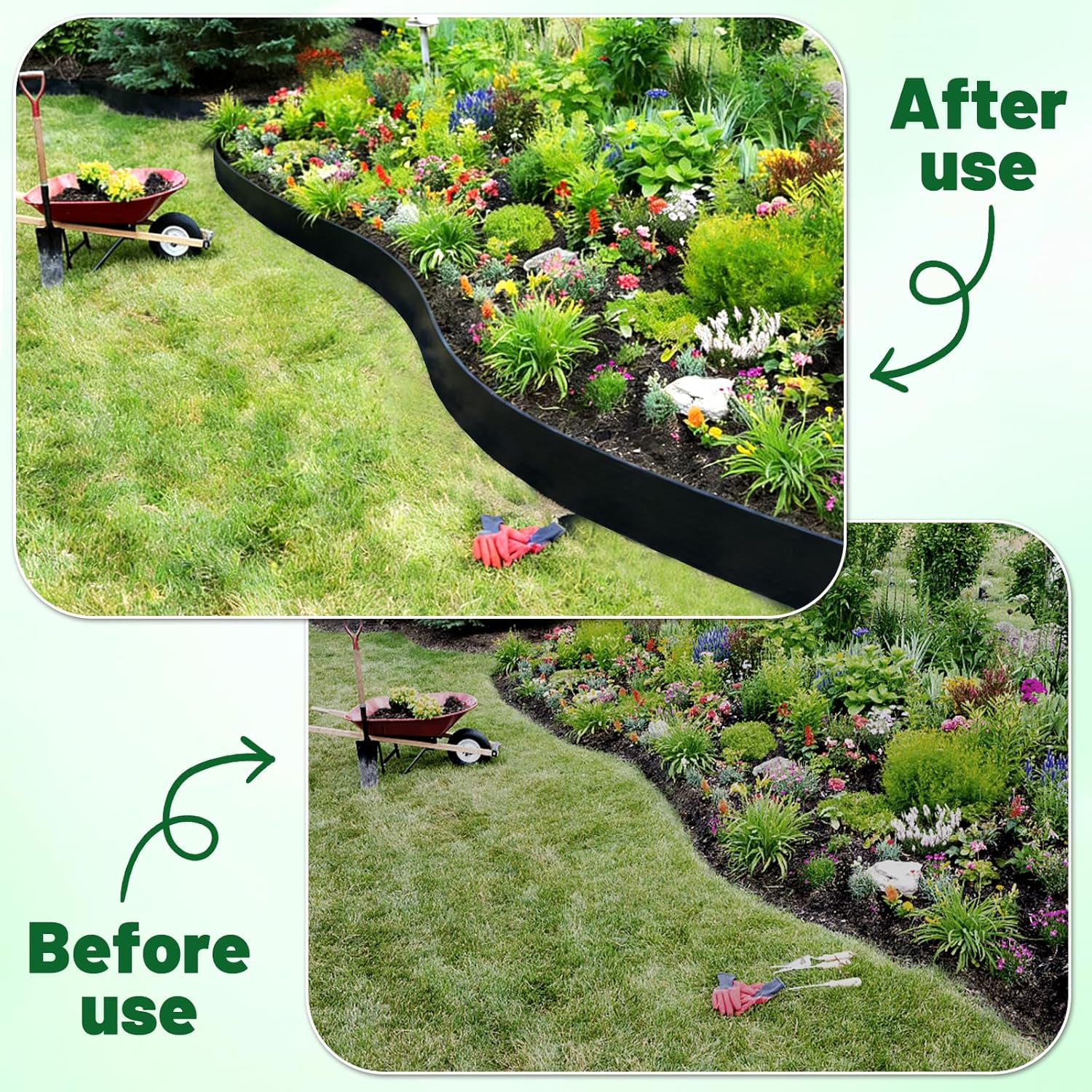 4 Inch Garden Landscape Edging - 40 Ft Flexible Landscape Edging Border with Rubber Mallet & 36 Metal Stakes, No Dig Lawn Edging for Flower Beds, Tree Rings, Pathways, Edging for Landscaping