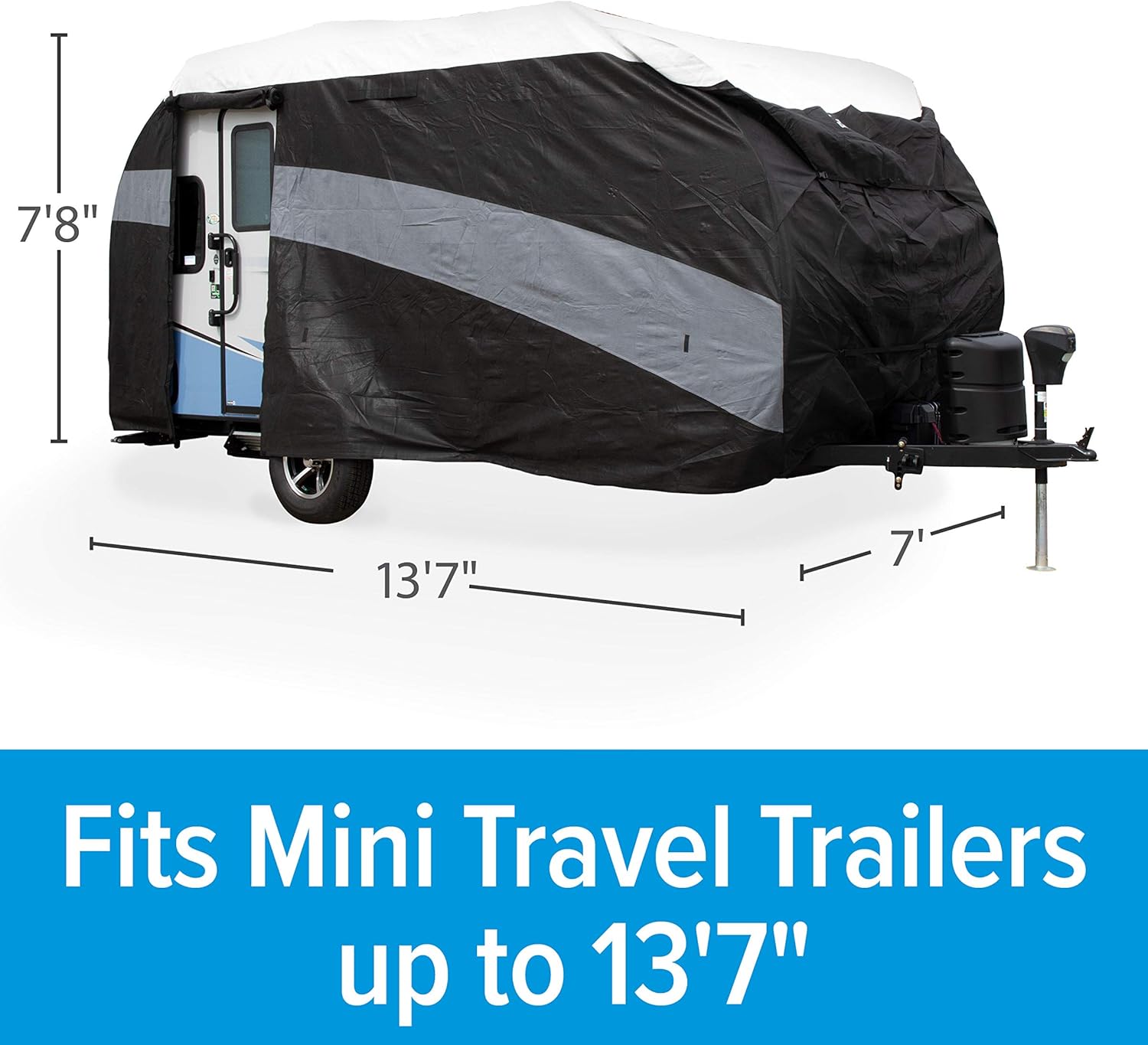 Camco ULTRAGuard Supreme RV Cover | Mini Travel Trailers Up to 13' 7" | Zipper Entry Doors & Covered Air Vents | Polypropylene & Dupont Tyvek | Storage Bag for RV Storage and Organization (56170)