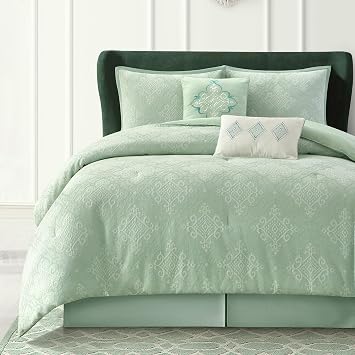 LANCO MODERN LIFESTYLE Sage California King Comforter Set, Cotton Fabric, Luxury and Comfortable for All Seasons, 6 Pieces Bedding Set with Pillow Shams, Decorative Pillows and Bedskirt