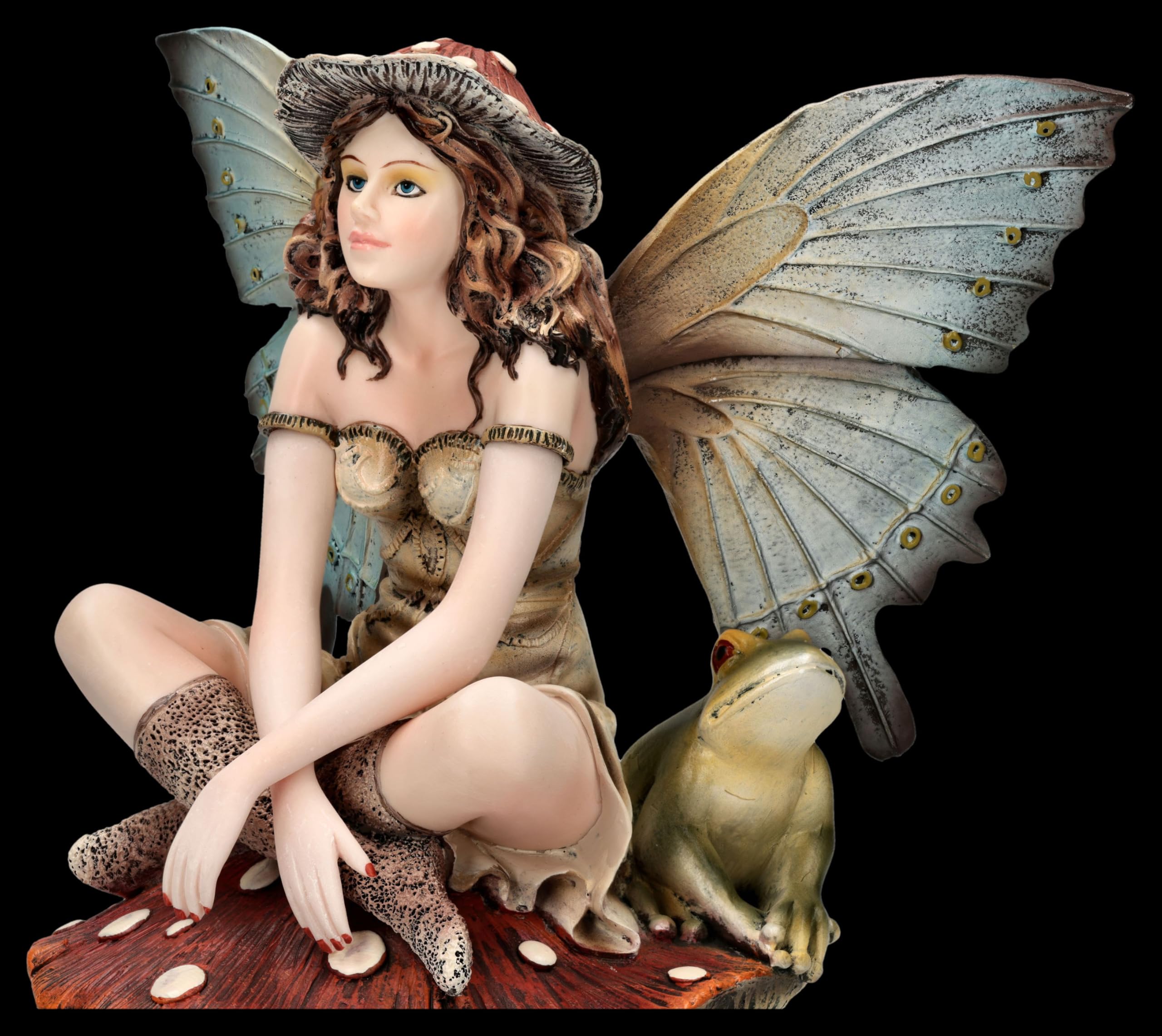 Figuren Shop GmbH Elfenfigur – Pilzfee Marilou auf Fliegenpilz – handbemalte Fantasy-Deko (21 cm) – Tales of Aurelion Collection – Geschenkidee für Märchen- & Feenfans