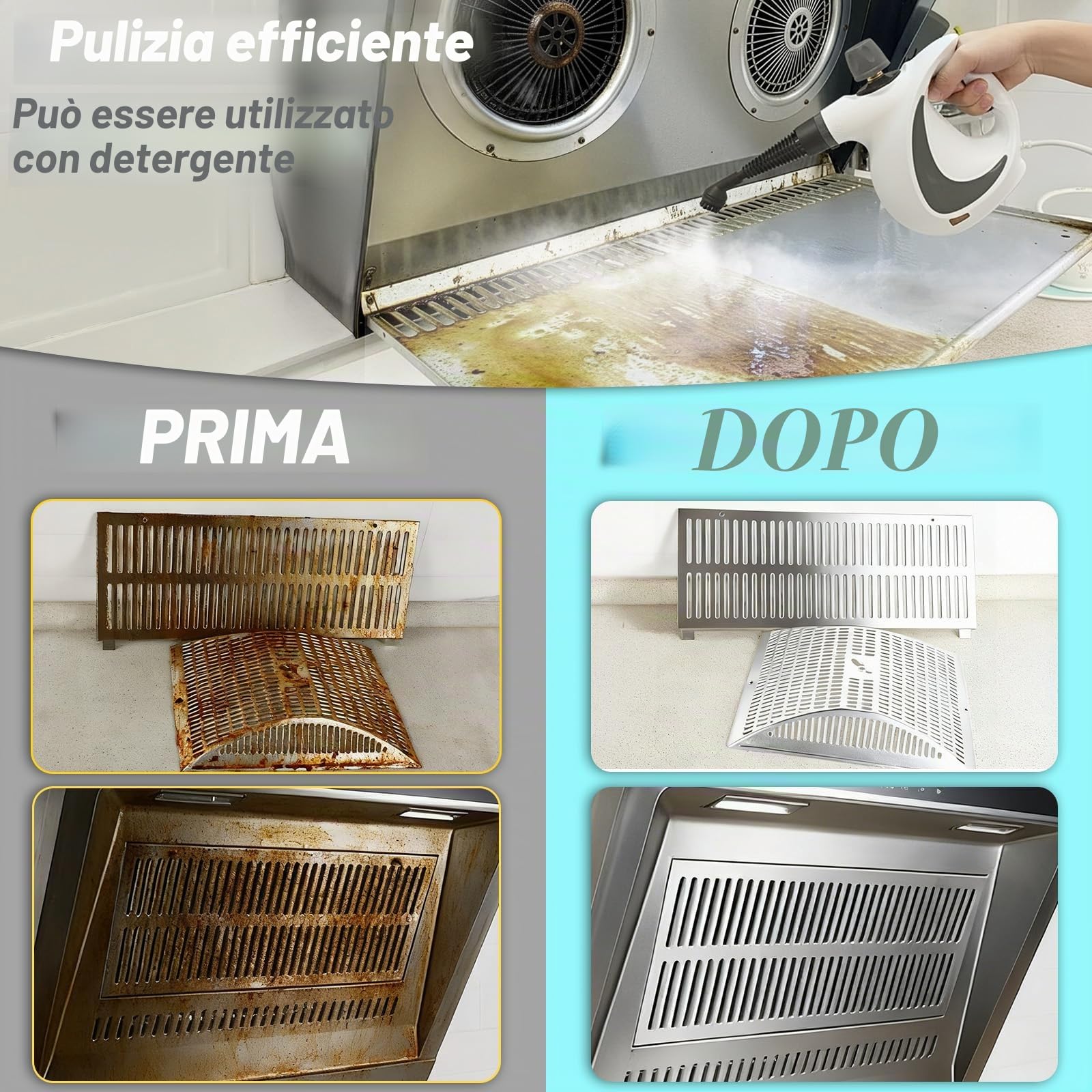 Pulitore a Vapore Manuale Multiuso 1300W con 12 accessori, Pressione vapore 3 Bar, Serbatoio 350ML, Pulitore a vapore senza prodotti chimici per cucina, pavimenti, piastrelle, divani (Bianco)