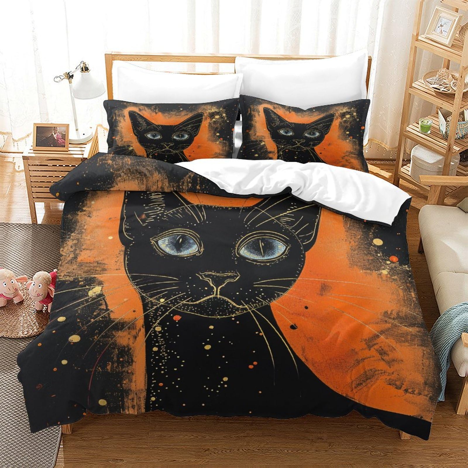 P1S9U7W5Y 3D Printed Mystic Cat Duvet Cover Set 3pcs Microfiber Starry Cat Bedding Set King