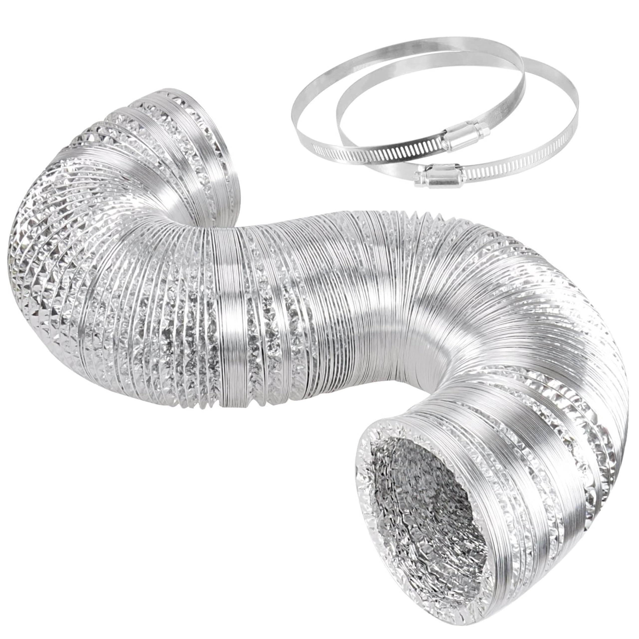 Simple Deluxe 6 Inch 25 Feet Ducting, Non-Insulated Flex Air Aluminum Foil Duct for Dryer Vent Hose, Heating, Cooling, Ventilation, Exhaust, 2 Clamps Included, Silver