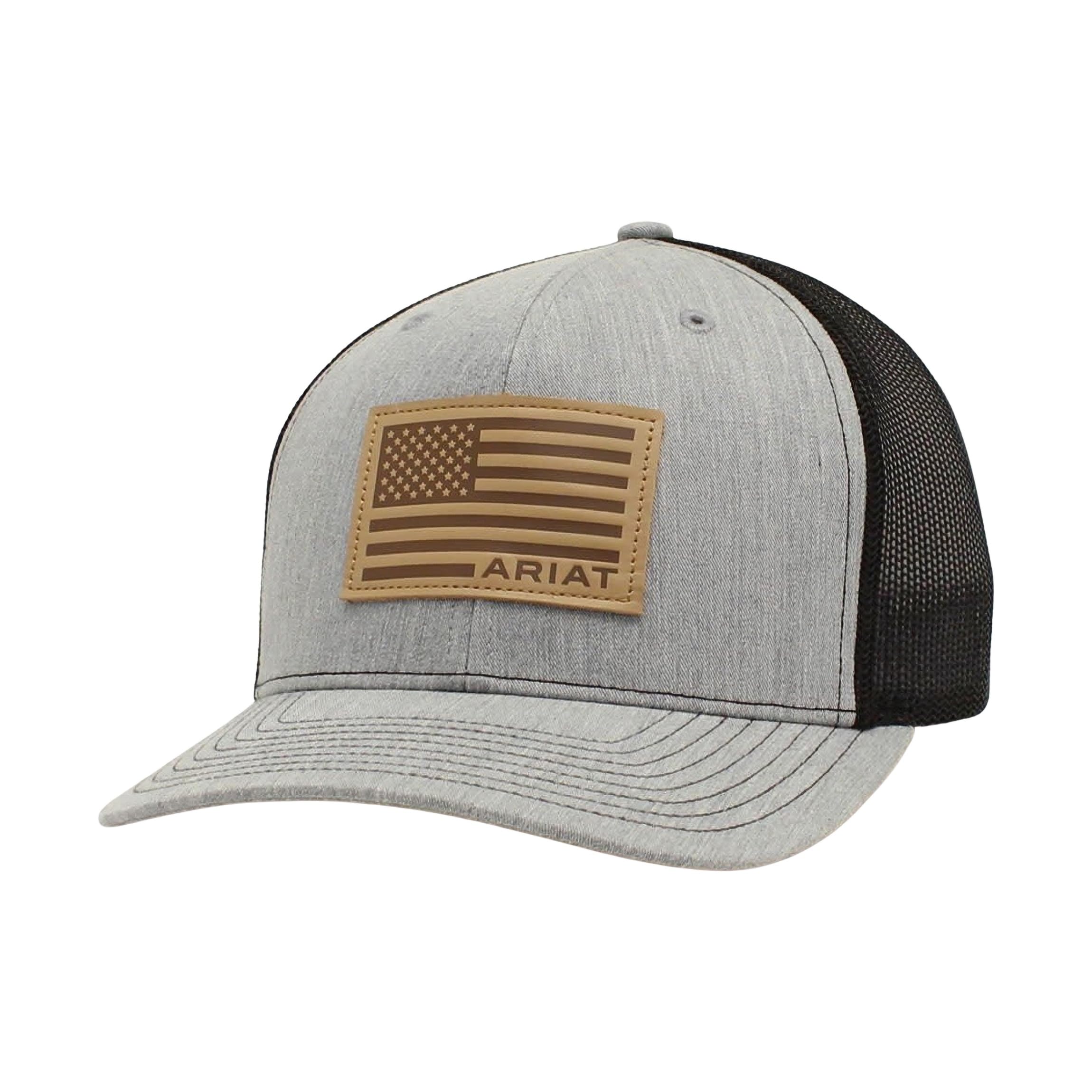 Ariat Men's Leather Patch Mesh Back Snap Back Cap, Grey