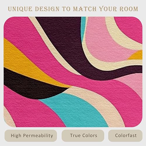 Miniatura 3 de Alfombras retro para sala de estar, de 7 x 7 pies, diseño de patrón de remolinos ondulados, rayas abstractas, de los años 70, alfombra de área retro