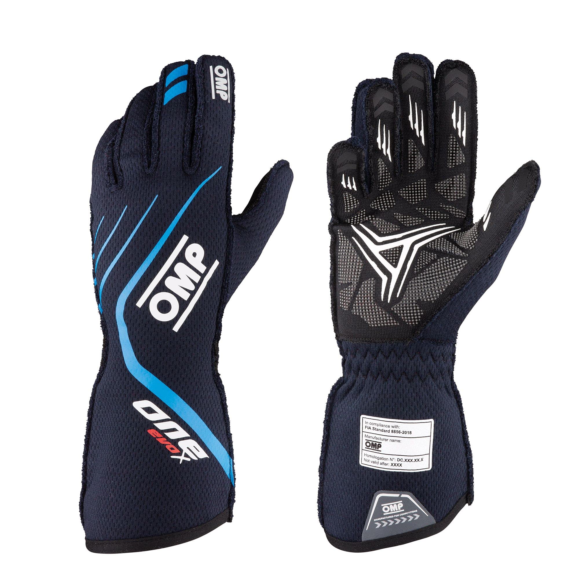 OMP - One Evo X Gloves Navy Blue/Cyan - Size L (Fia 8856-2018) (IB0-0771-A01-244-L)