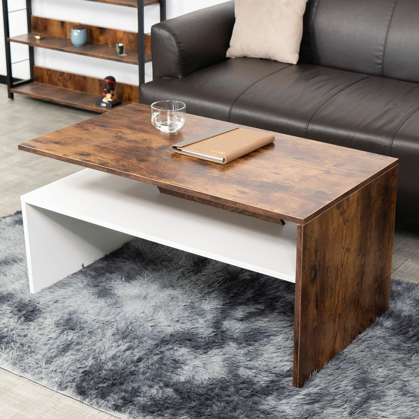 Amazon.co.jp: JUPEA ローテーブル 収納付き 90*50*43cm 木製 センター