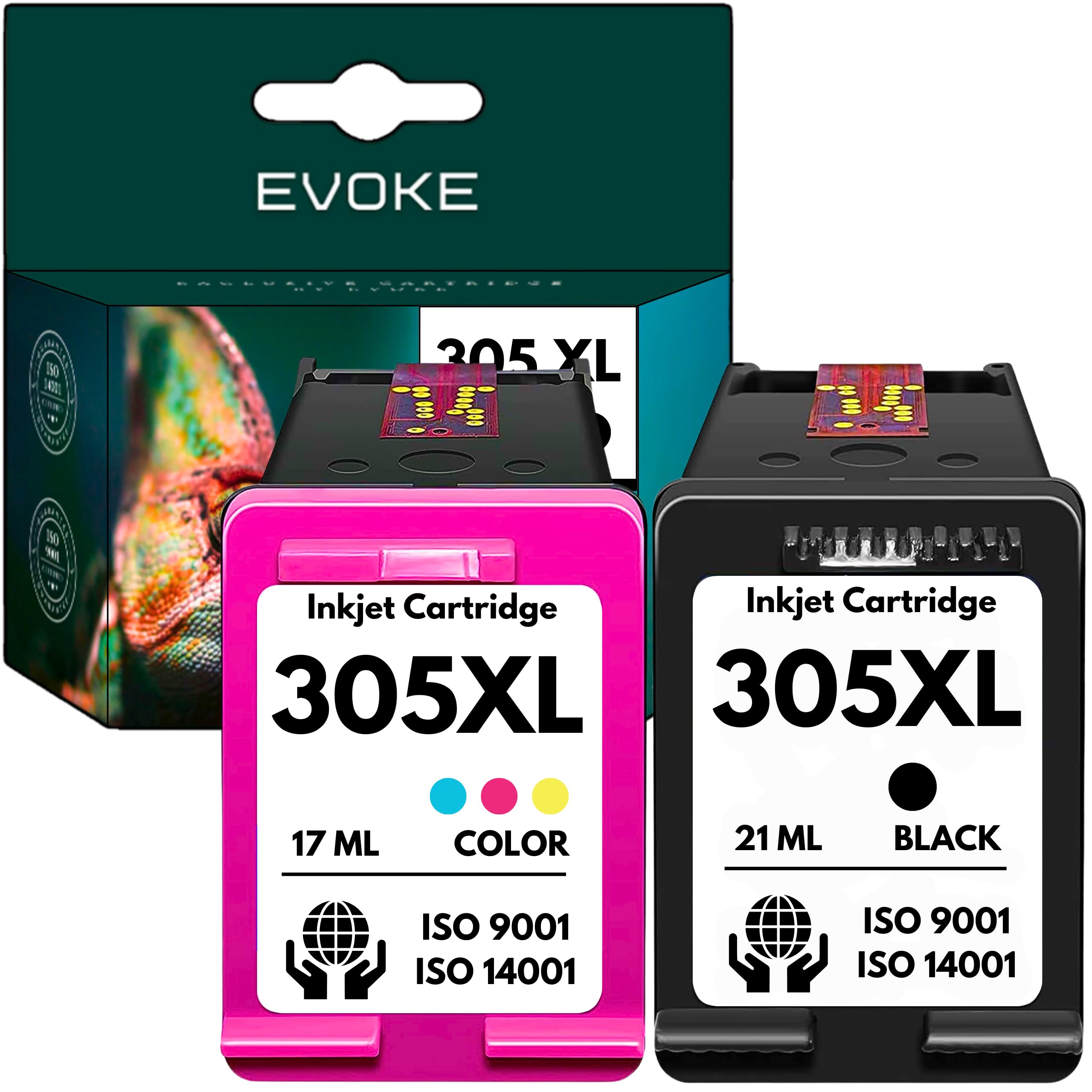 EVOKE 305 XL Zestaw tuszy kompatybilny z HP DeskJet 2700 2710 2720 2721 2722 ENVY 6020e 2710e 2720e (Zestaw Czarny + Trójkolorowy) 1940 Stron 38 ml