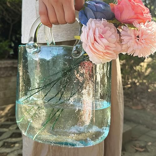 Miniatura 2 de Florero para flores  Jarrón de bolsa de vidrio para bolso exquisito y único con diseño de asa, florero versátil para decoración del hogar (1 jarrón