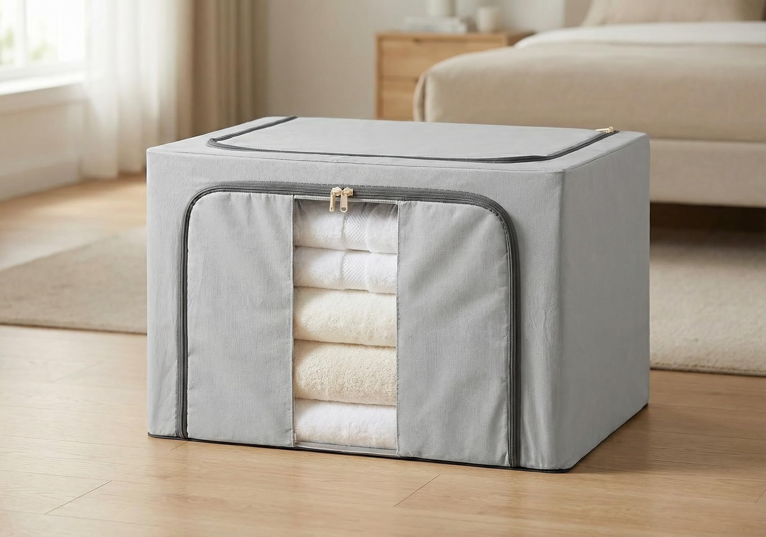 Foldable 100L Storage Box with Steel Frame – Thick Oxford Fabric