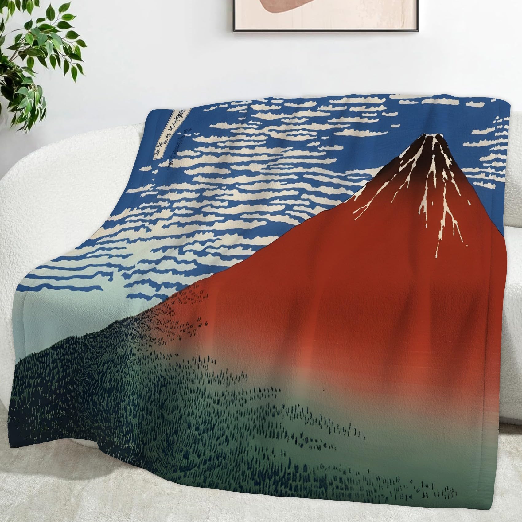 Couverture Mont Fuji contre le froid : plaid flanelle léger et chaud 180x220