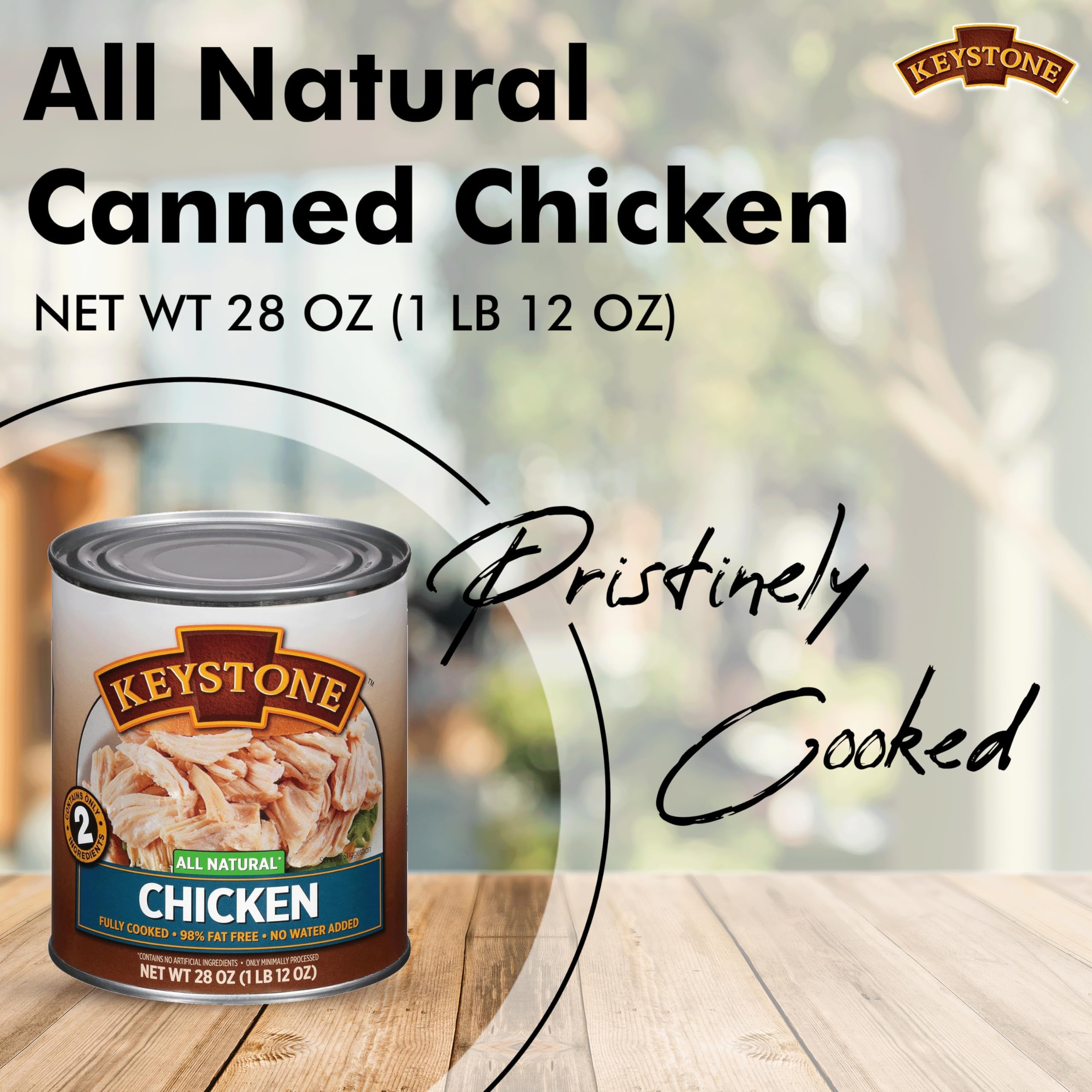 Keystone Meats All Natural Heat and Serve Canned Chicken 28 oz – Fully Cooked Canned Meat – 98% Fat Free – Shelf Stable with 5-Year Shelf Life – Premium Pantry Staple for Everyday Meals – Emergency Survival Canned Food – Ready to Eat – Gluten Free – Made in USA – Pack of 1