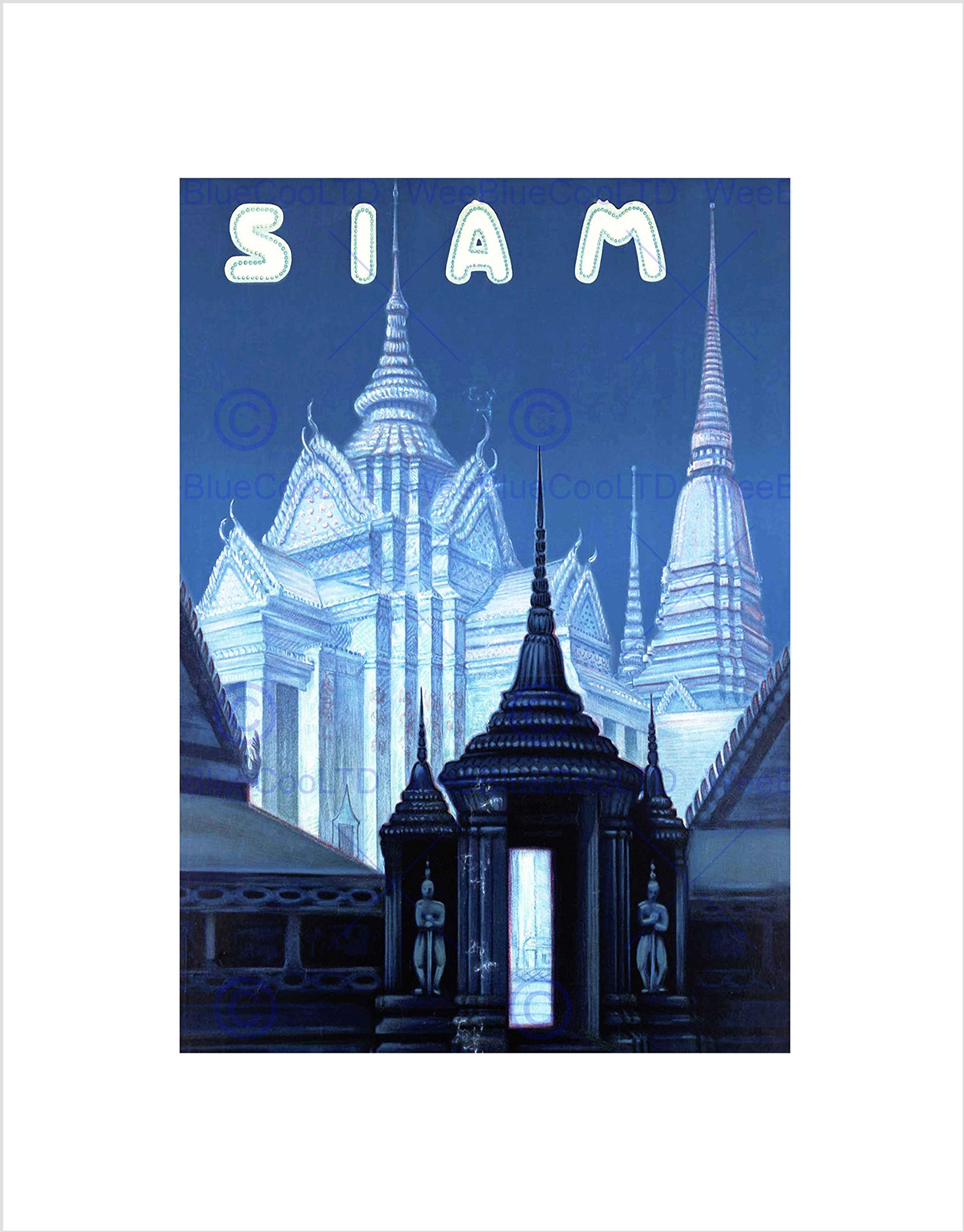 Wee Blue Coo TRAVEL SIAM THAILAND BANGKOK TEMPLE ORNATE BUDDHIST FRAMED ART PRINT B12X12377