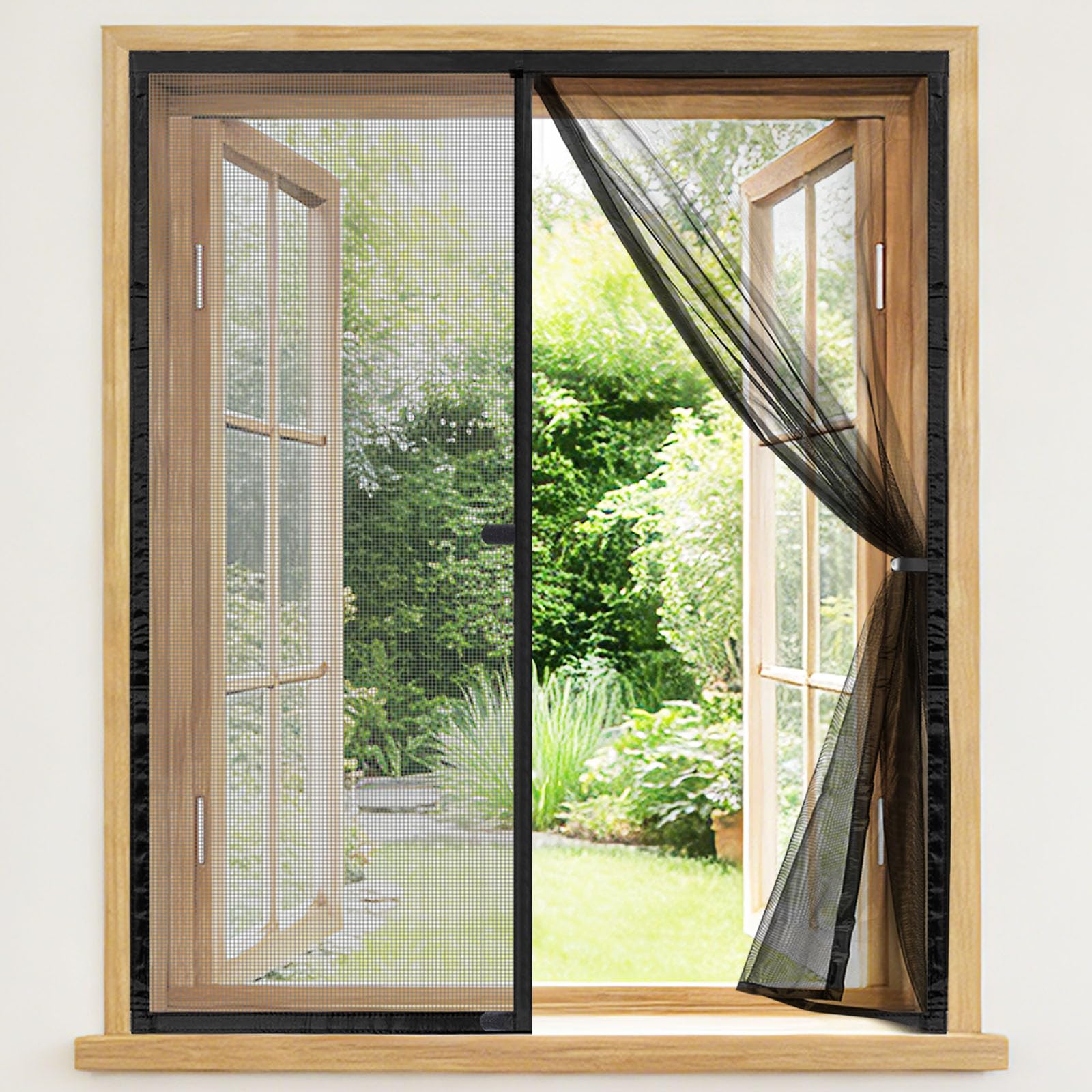 Fliegengitter Fenster Magnetisch 115x105 cm, Insektenschutz mit Fiberglasgewebe, Montage ohne Bohren mit Klebeklettband, Transparent & Reißfest, Hochwertig & Langlebig - Schwarz